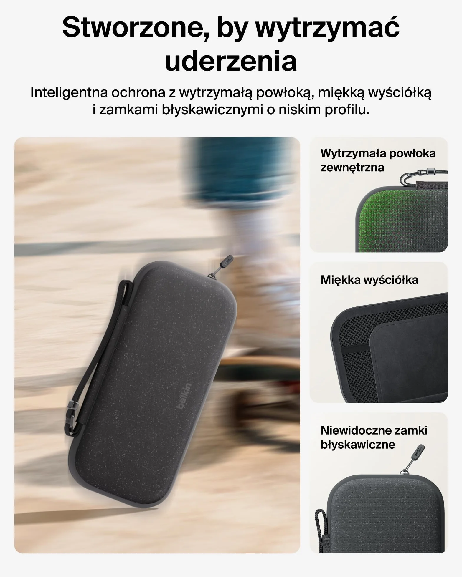 Etui podróżne Belkin Nintendo Switch 2 z uchwytem AirTag i kieszenią na kartridże z grą – lekka, twarda obudowa z miękką wyściółką, podróżowanie podczas grania – antracyt