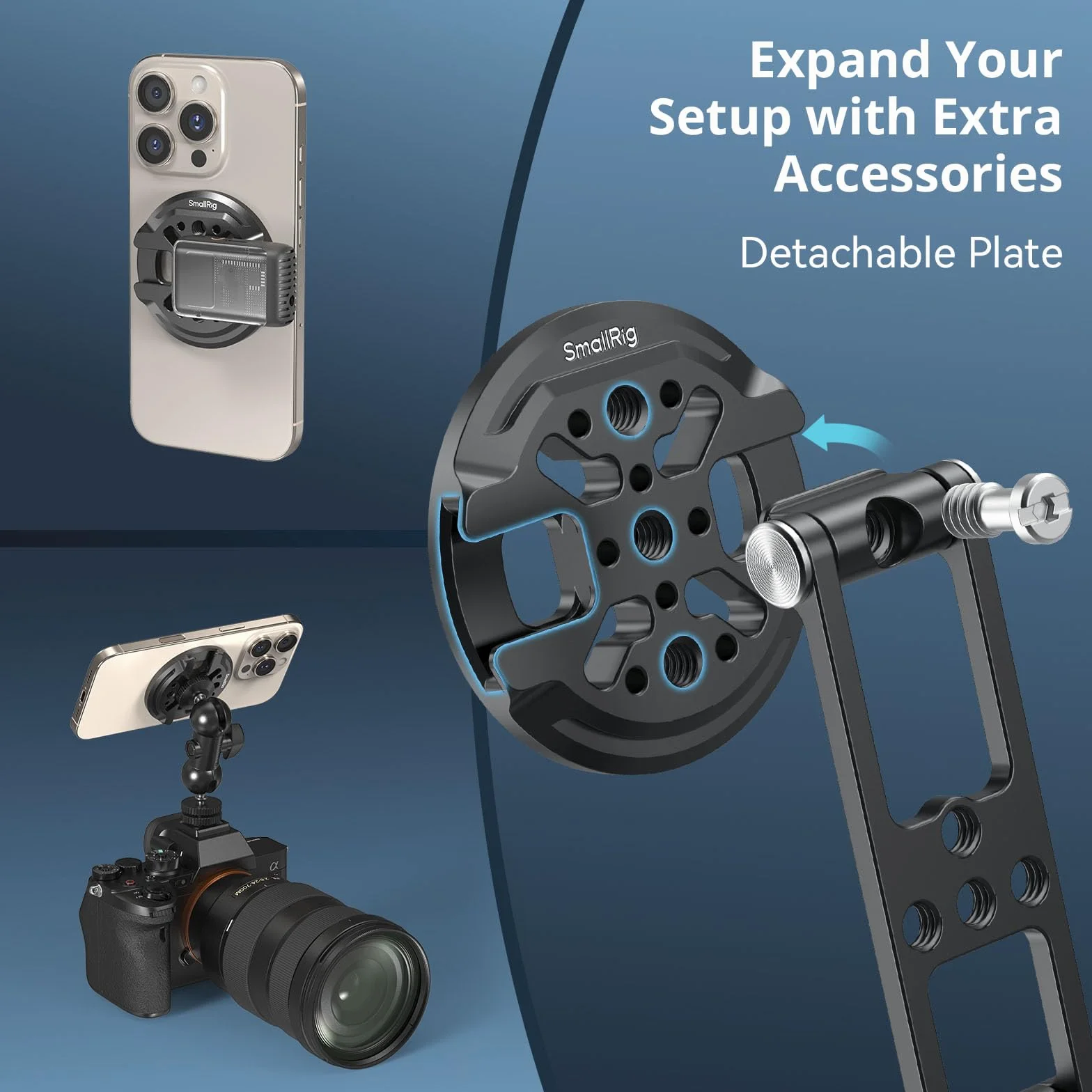 SMALLRIG Uchwyt magnetyczny Metal Phone Mount z mocowaniem na zimną stopkę, regulowany obrotowy uchwyt na statyw do iPhone'a, monitorowanie kamery, statywy, stabilizatory - 5156