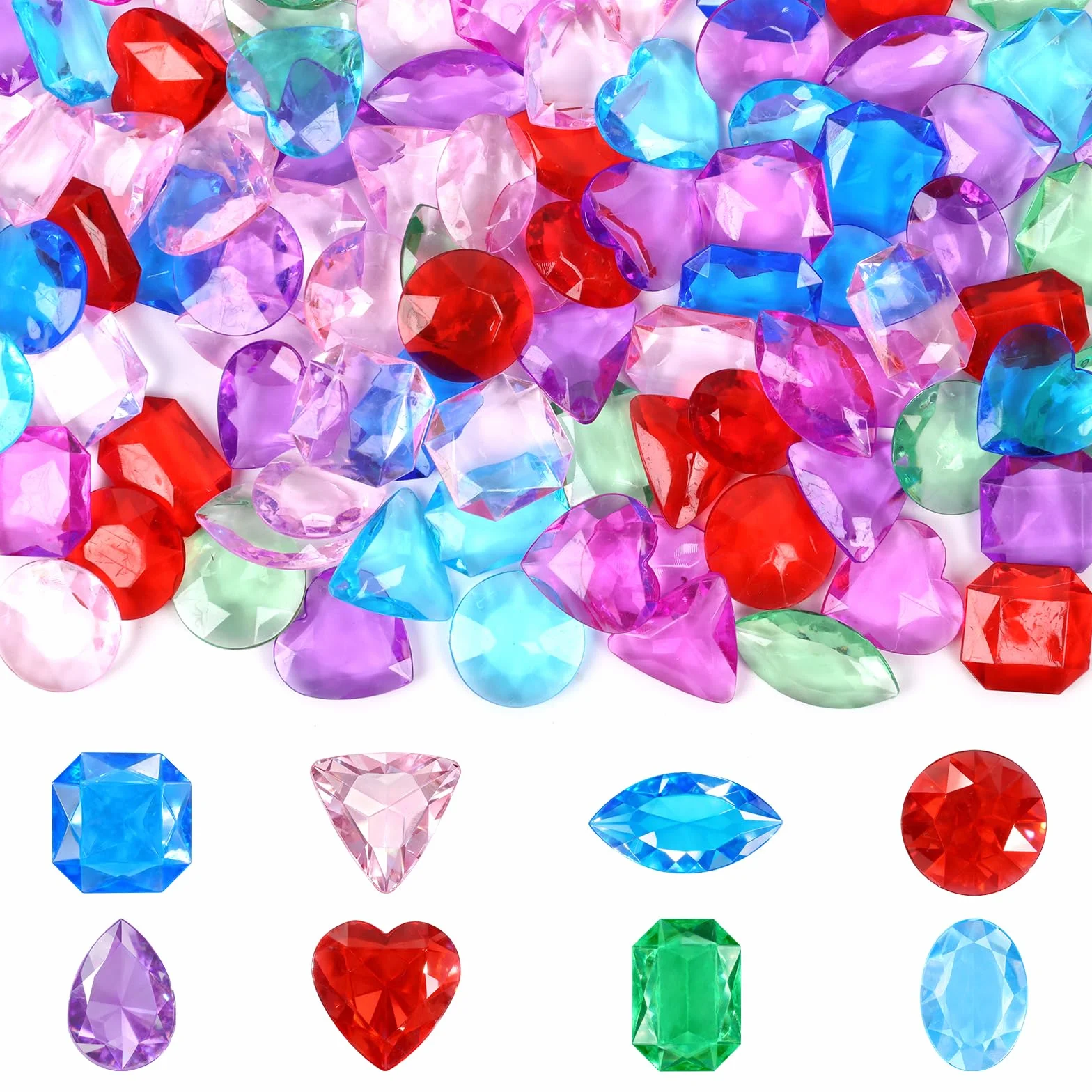 Kolorowe diamenty i kamienie szlachetne dla dzieci – 180g akrylowe kamienie szlachetne i diamenty, kolorowe kryształy, kolorowany plastik na wesele, imprezę, wypełnienie wazonów, rzemiosło
