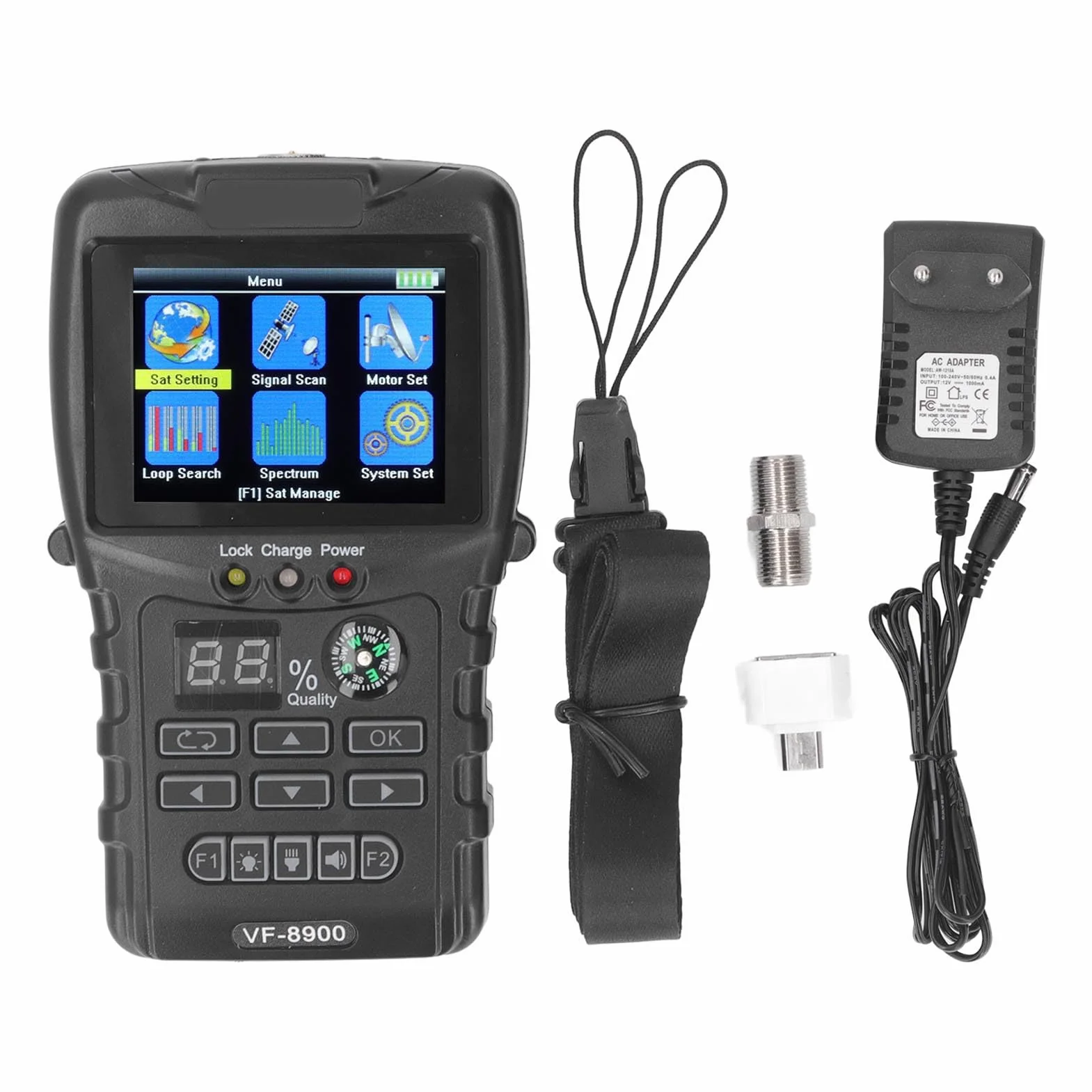 Cyfrowy Miernik z Celownikiem Satelitarnym, VF-8900 950-2150 MHz DVB-S/S2/MPEG 2/MPEG 4 Miernik Siły Sygnału Satelitarnego, Wyświetlacz TFT LCD 2,4, Mini Wizjer SAT do Regulacji