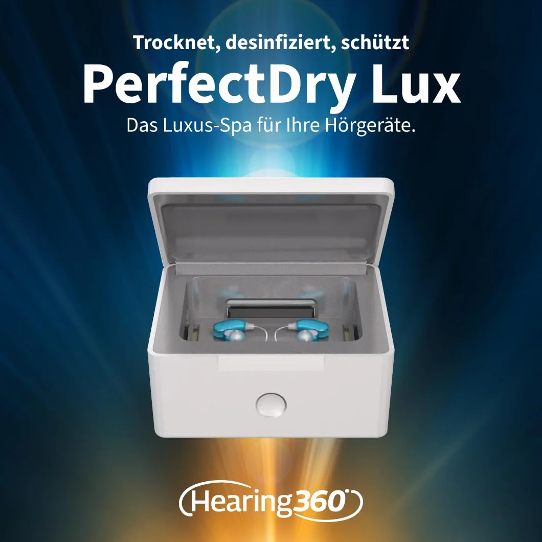 PERFECTDRY LUX – Box UV elektryczny osuszacz powietrza, automatyczny sterylizator UV do dezynfekcji i czyszczenia aparatów słuchowych, AirPods, przenośne pudełko, suche czyszczenie UV