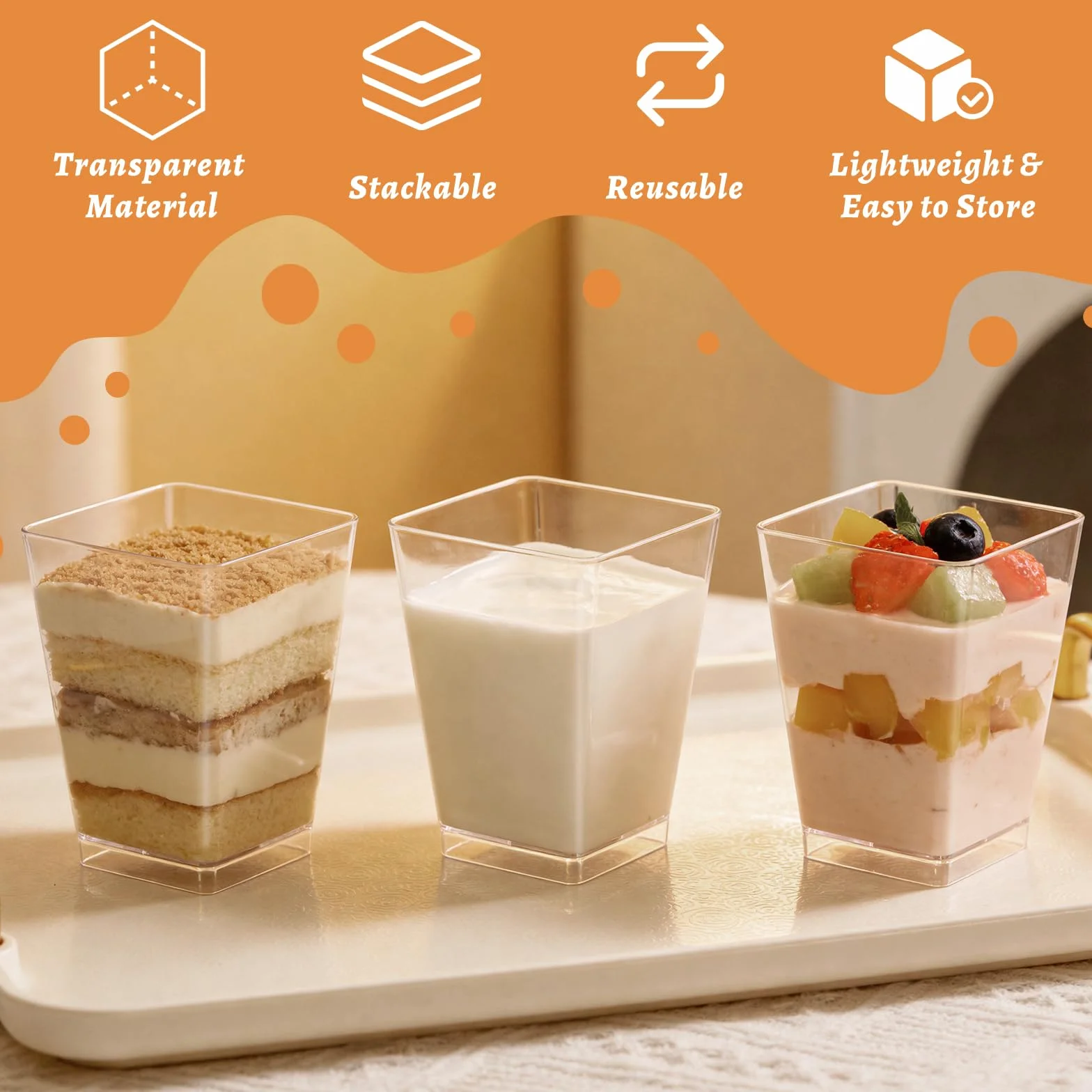 50 sztuk 160ml wielokrotnego użytku kubków deserowych, zestaw kwadratowych szklanek deserowych do samodzielnego przygotowania deserów, musów, puddingów