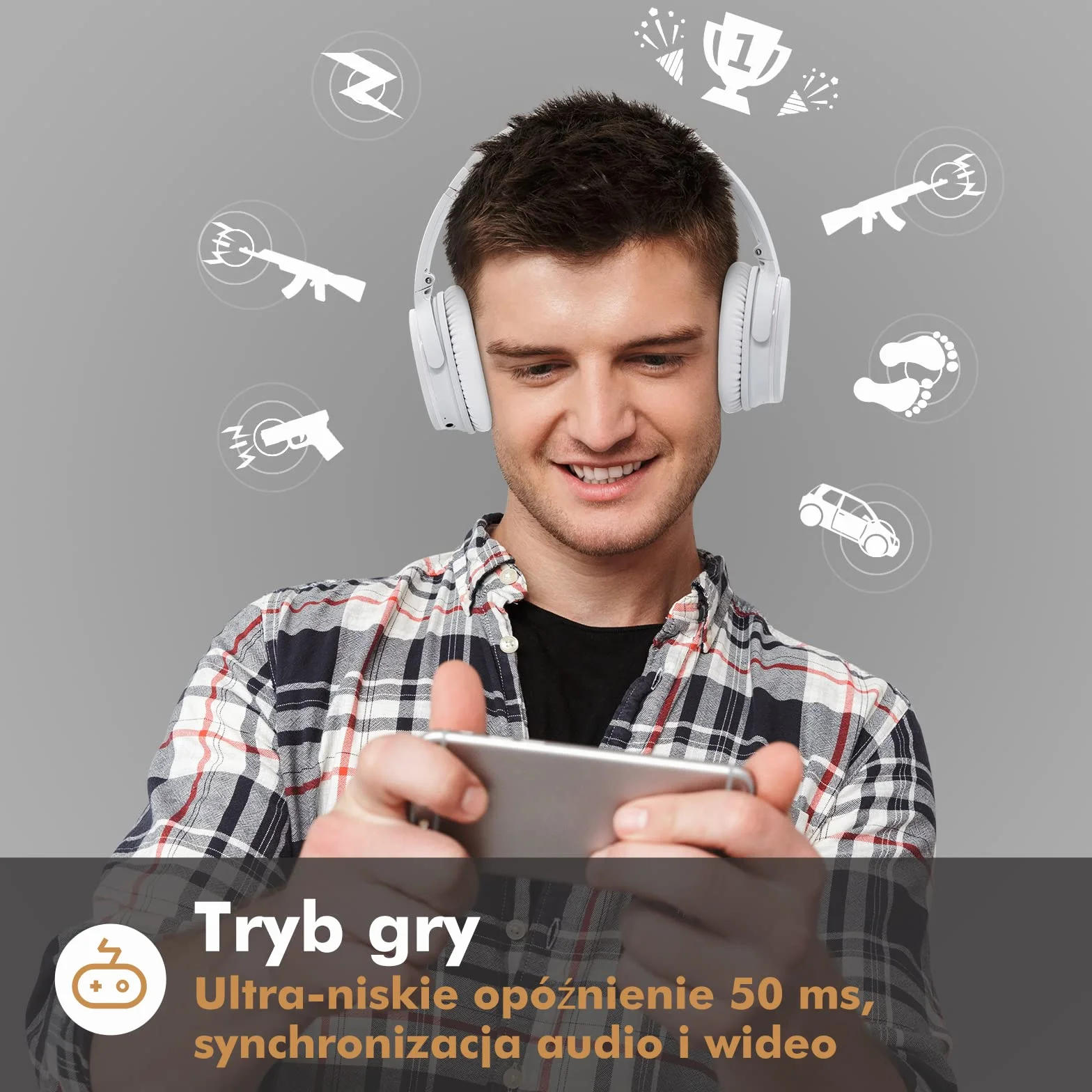 Srhythm NC25 Noise Cancelling Headphones Bluetooth 5.3, Over-Ear Wireless Headset with Low Latency Game Mode, 50H Playtime