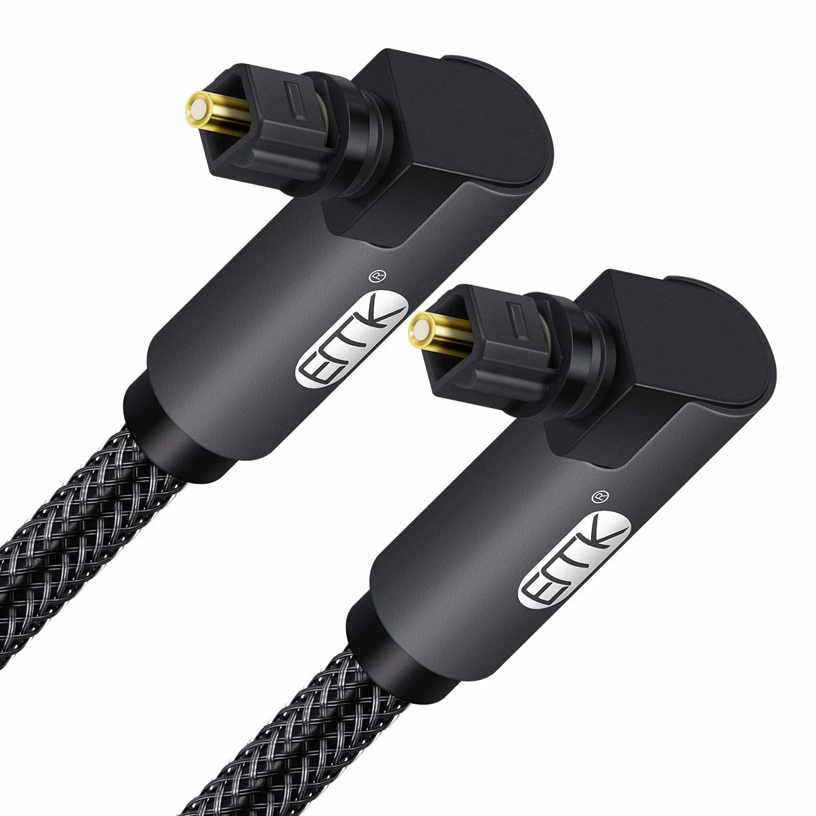 EMK Cyfrowy kabel optyczny Toslink z podwójnymi wtyczkami kątowymi 360° i 90° - 1 m czarny, podwójnie ekranowany, do kina domowego, soundbar, TV, PS3, PS4