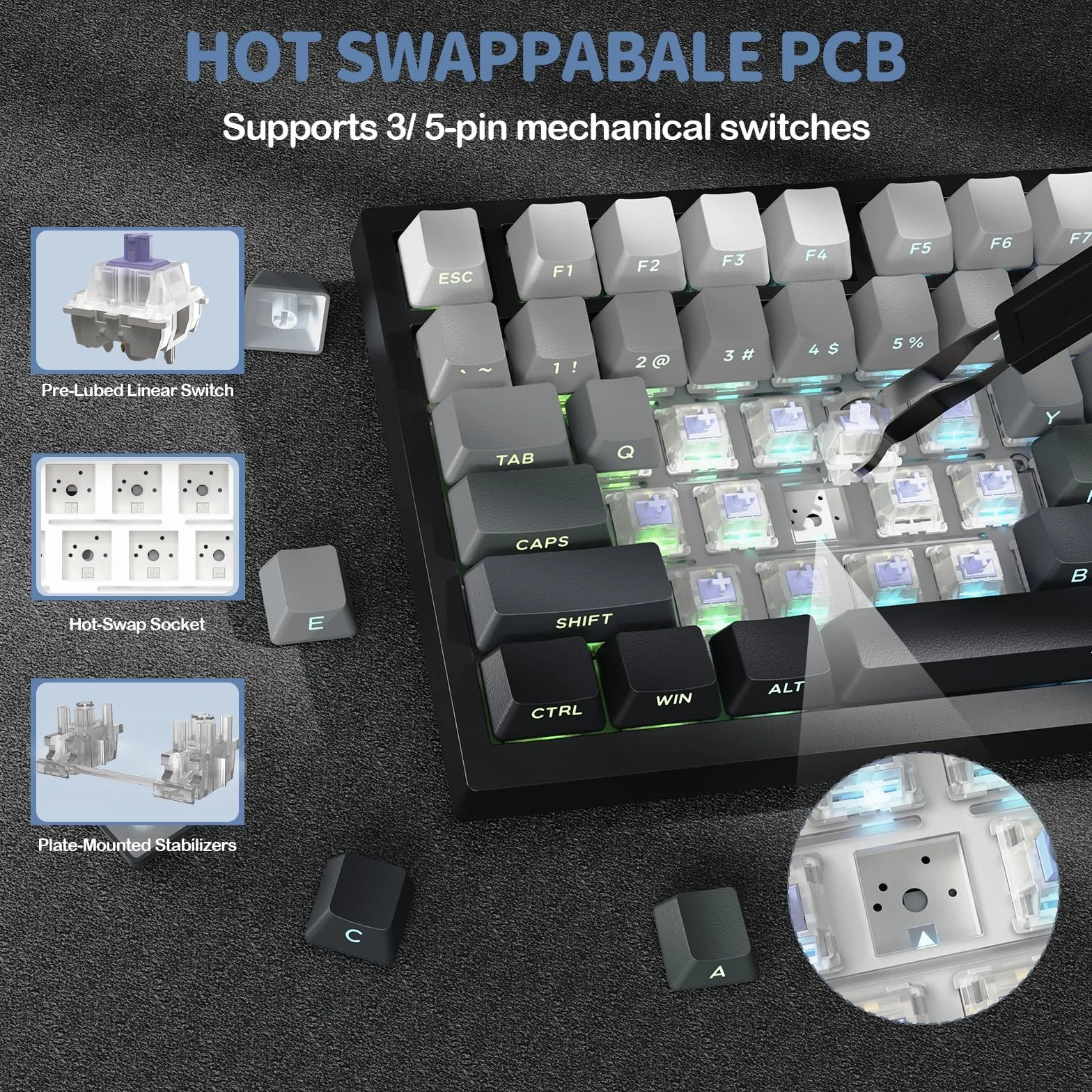 ATTACK SHARK X820 Ultra Bezprzewodowa Klawiatura Mechaniczna z Wyświetlaczem TFT i Pokrętłem, 75% Wymienne Przełączniki, Klawiatura Gamingowa, BT/2.4G/USB-C, RGB (Czarna Gradientowa–Switch Gift)