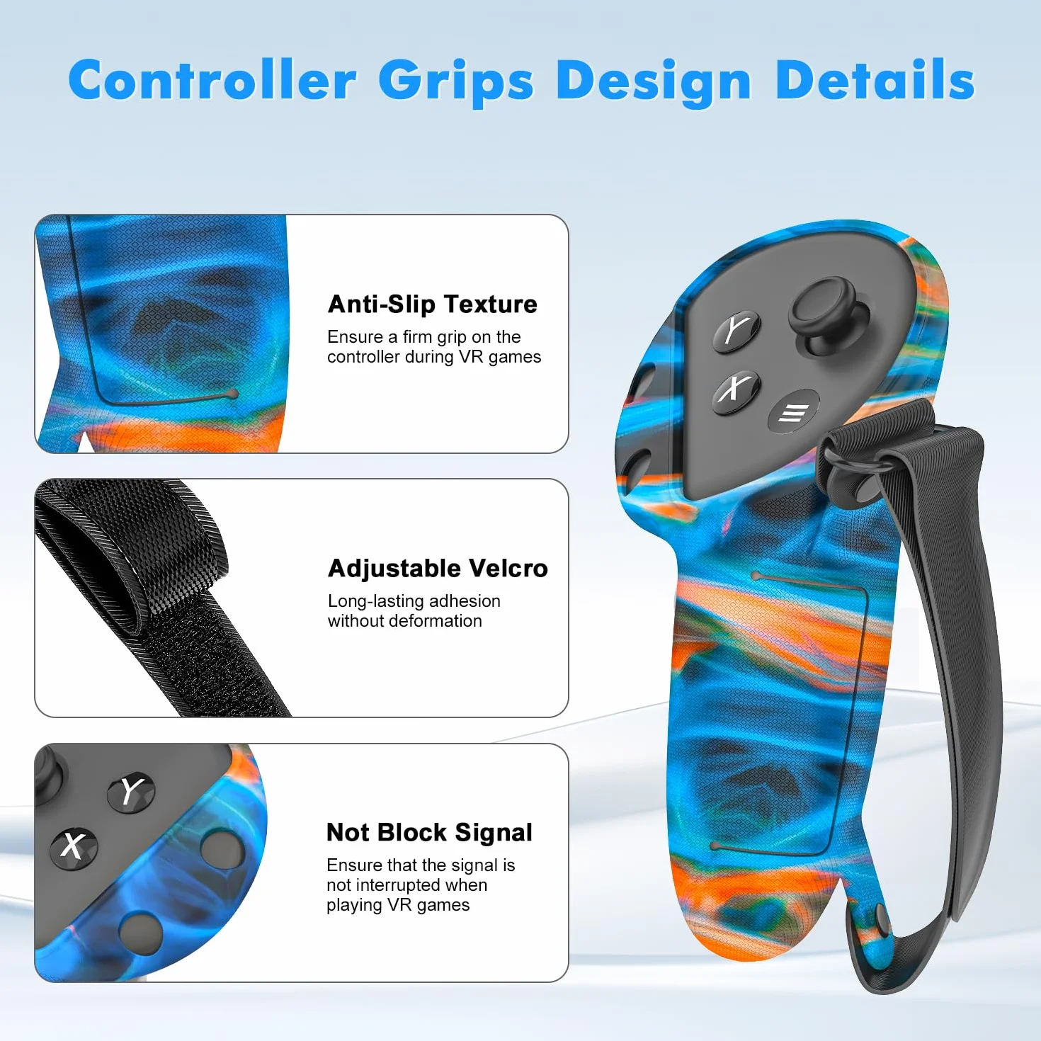 Silikonowe etui VR kompatybilne z Meta/Oculus Quest 3, zestaw akcesoriów VR, zawiera skórzaną osłonę uchwytu kontrolera, osłonę obudowy VR, osłonę twarzy, osłonę obiektywu (Aurora Blue 2)