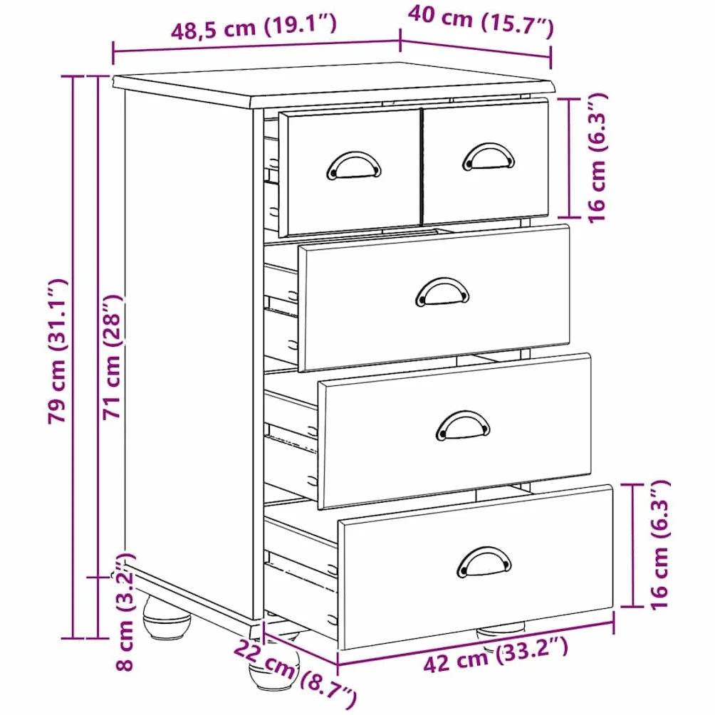 vidaXL Komoda ASKIM Brązowy 45,8 x 40 x 79 cm Lite drewno sosnowe Nowoczesna szafka