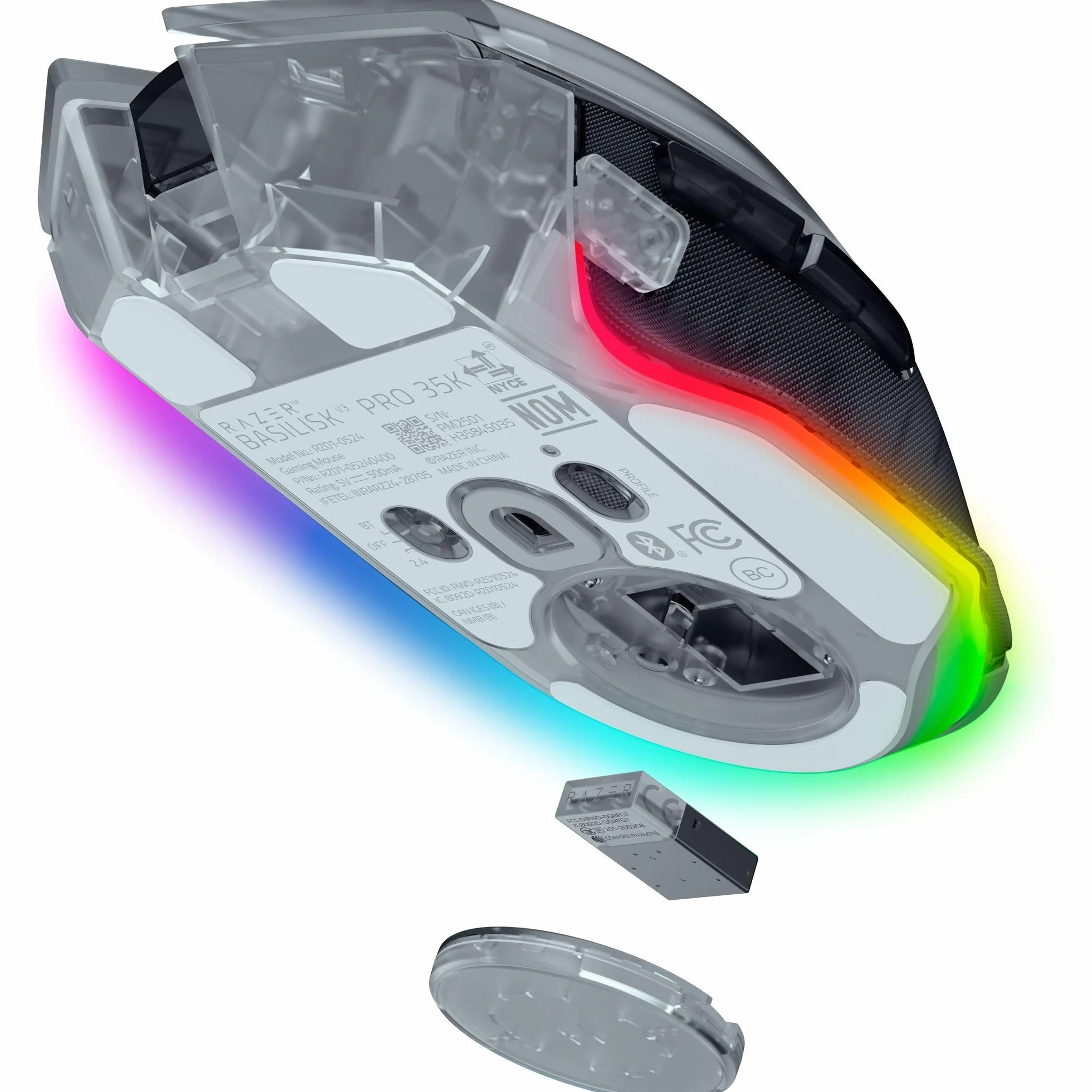 Razer Basilisk V3 Pro 35K Phantom White - ergonomiczna mysz gamingowa RGB z możliwością personalizacji - czujnik optyczny 35K DPI - HyperSpeed i Bluetooth - PC/Mac | Phantom White Edition