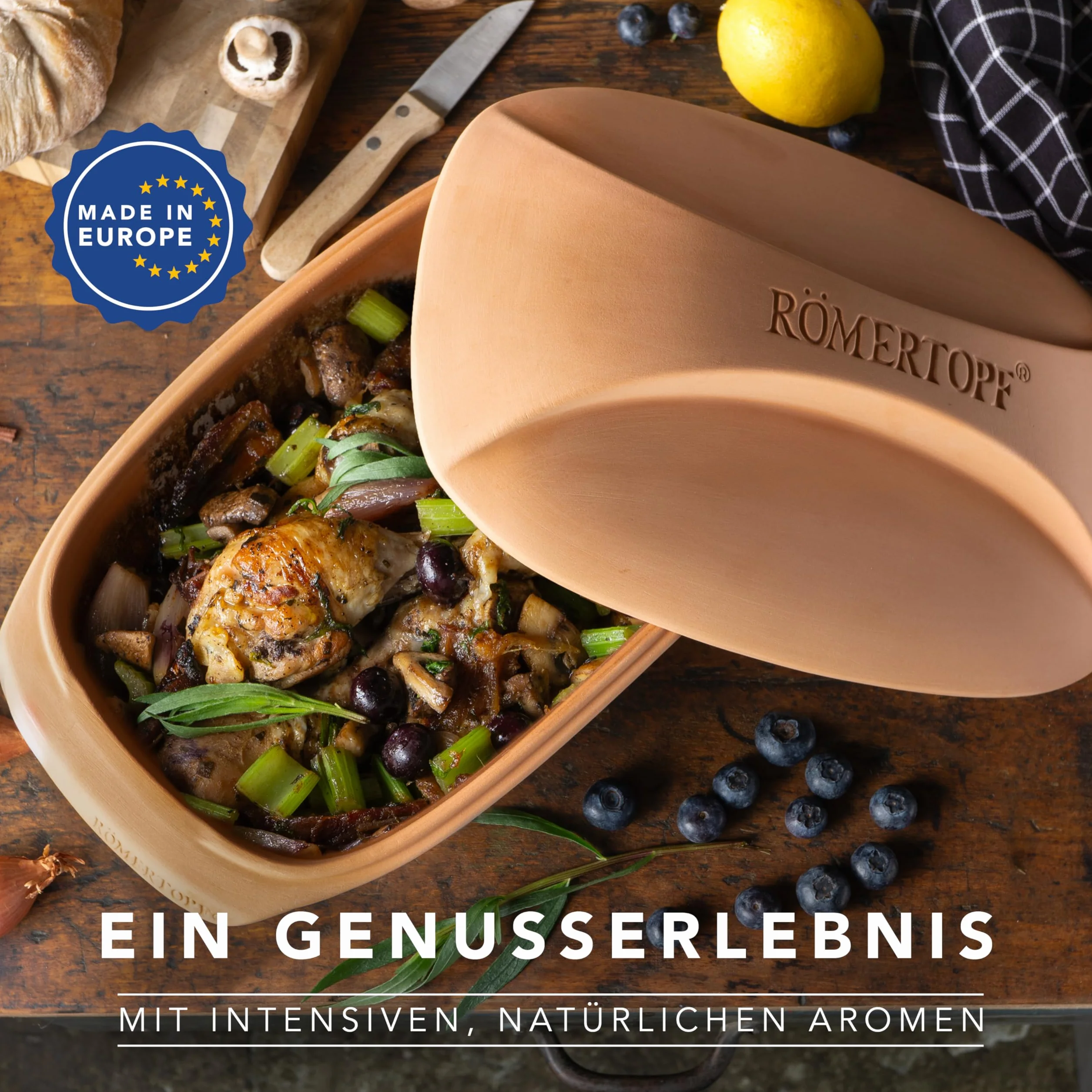 Garnek rzymski CULINARIO brytfanna 3L z pokrywką ceramiczną do duszenia, smażenia i gotowania na parze
