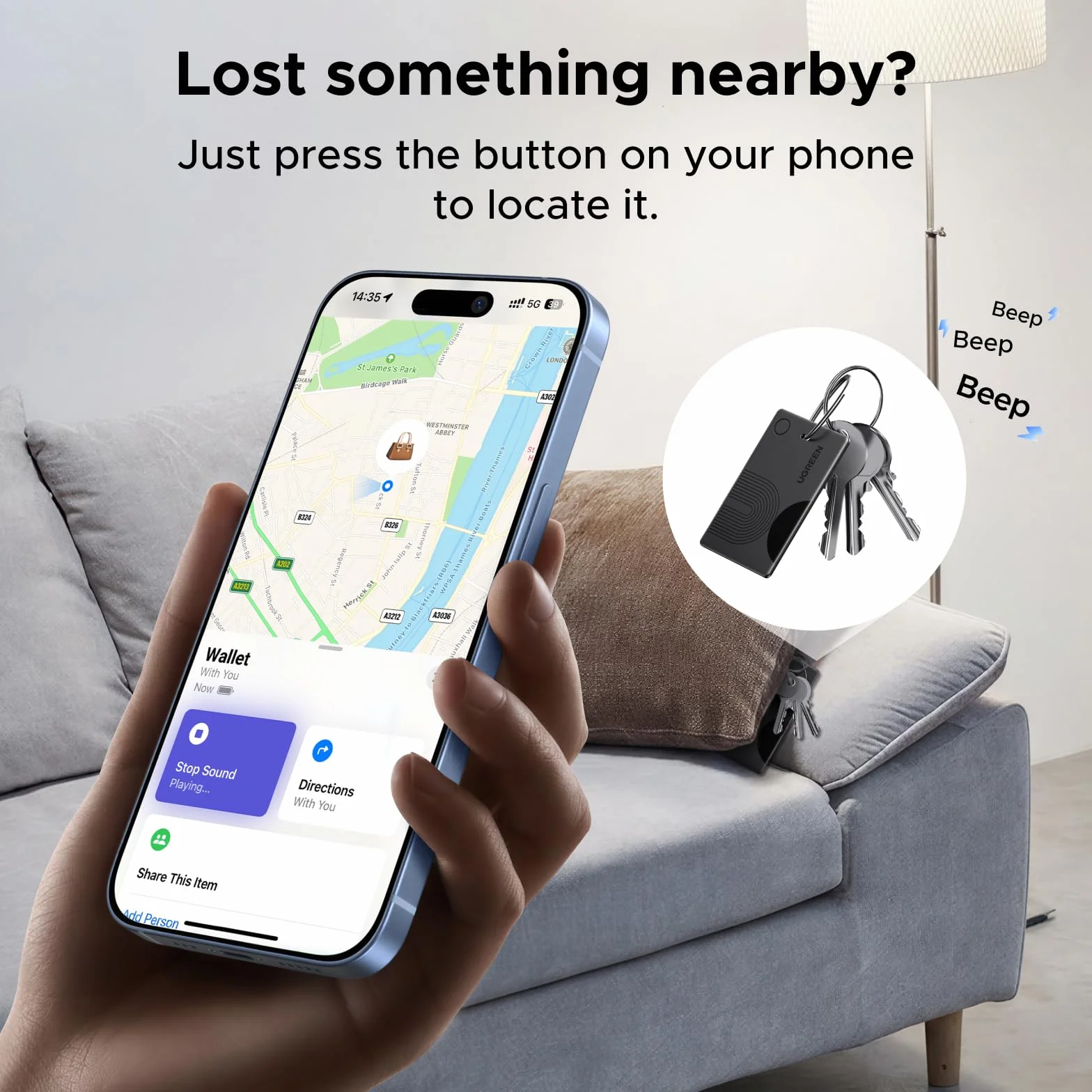 UGREEN FineTrack Slim obsługuje magnetyczne ładowanie bezprzewodowe, karta Bluetooth Tracker kompatybilna z Apple Find My (tylko iOS), lokalizator portfela z baterią wystarczającą na 1 rok