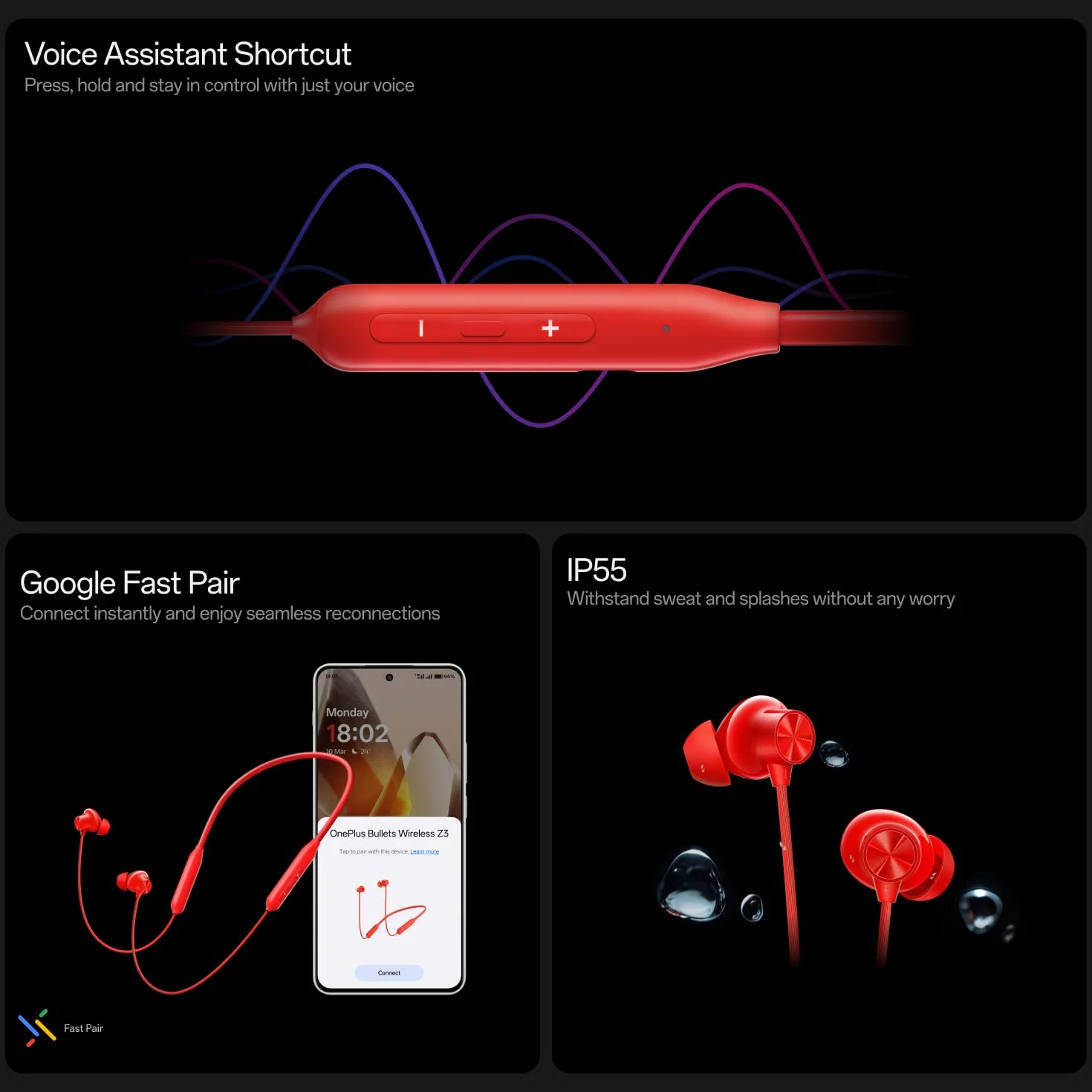 OnePlus Bullets Wireless Z3 Bluetooth 12.7 cm słuchawki douszne, dźwięk przestrzenny – sterowniki 12,4 mm, żywotność baterii 36 godzin (Mambo Midnight)