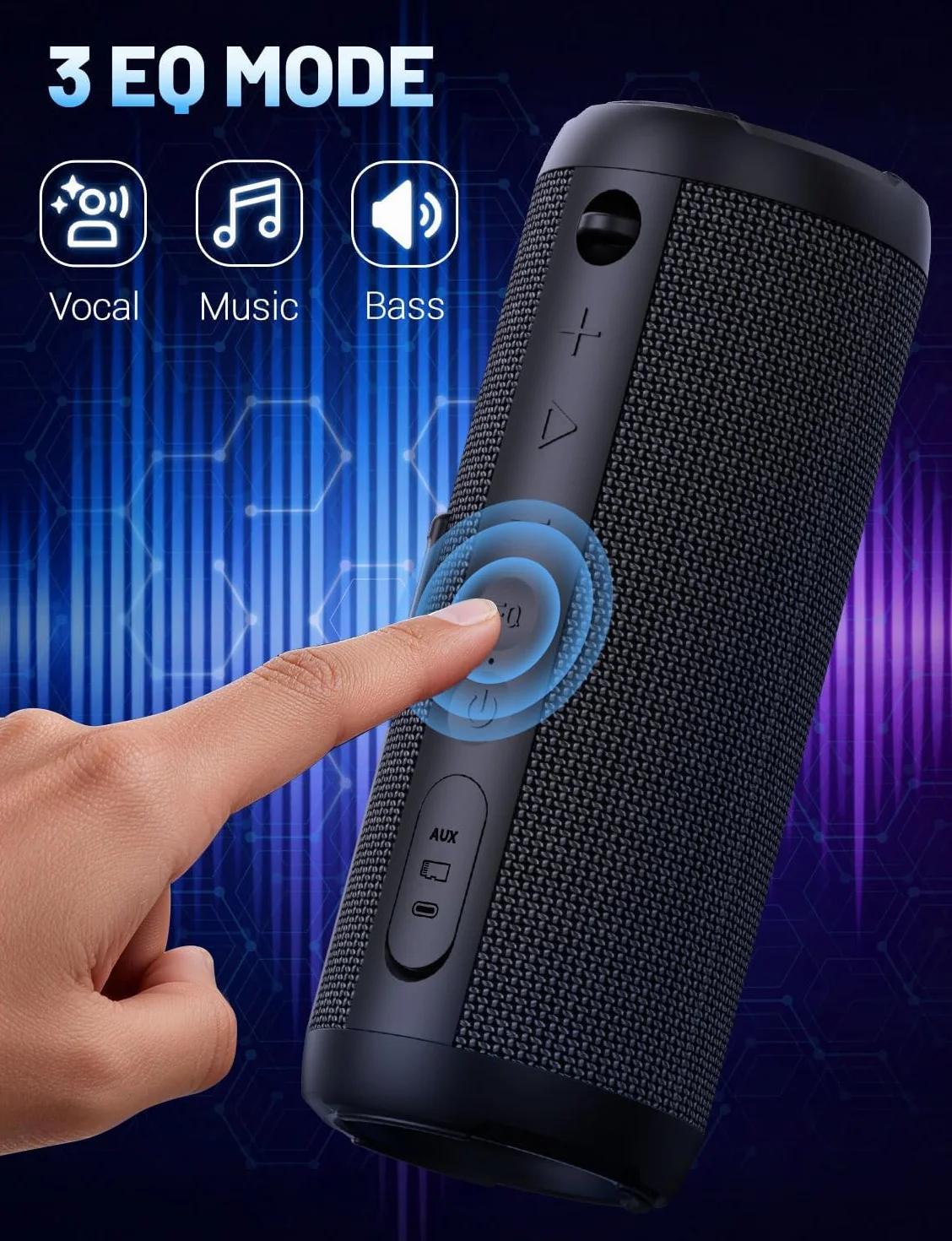 RIENOK Głośnik Bluetooth ze światłem, Bluetooth 5.3, głośnik basowy, bezprzewodowy, z wodoszczelnością IPX7, dźwięk stereo, przenośny