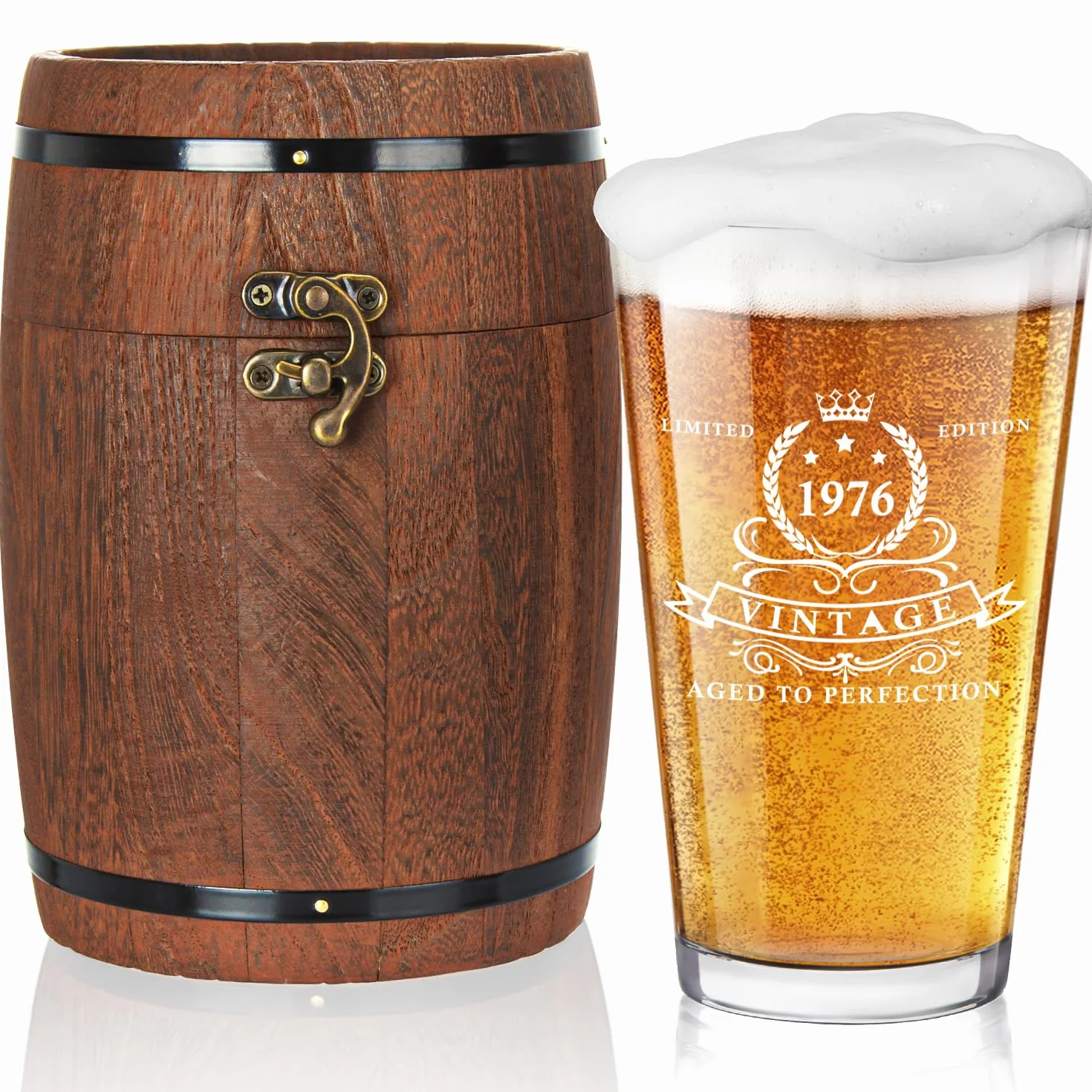 Szklanka do piwa 450 ml 1975 w pudełku beczkowym Prezent na 50. urodziny dla mężczyzn