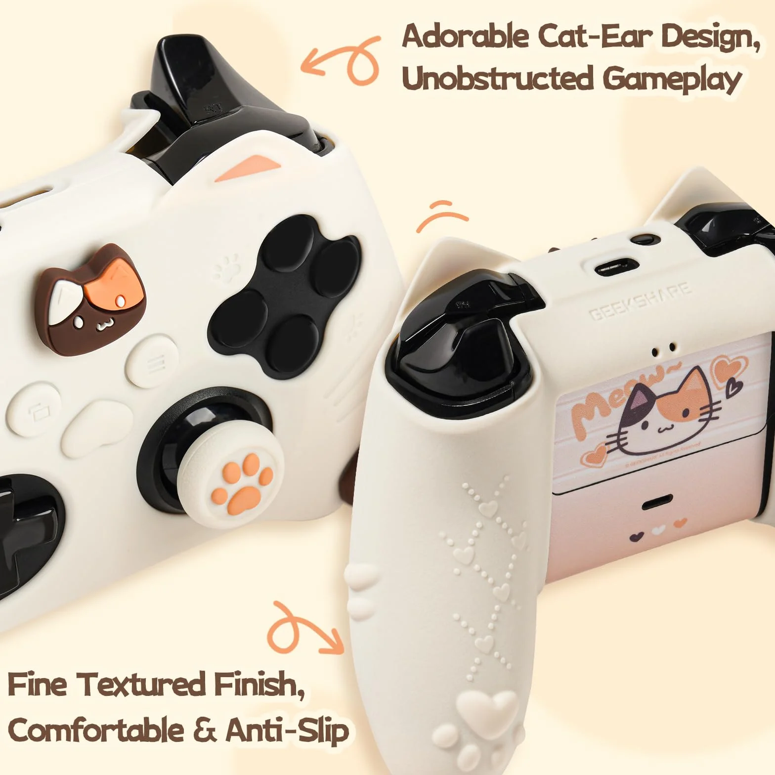 GeekShare Silikonowe etui ochronne do kontrolera Xbox Series X/S antypoślizgowe z 2 nakładkami joysticka Calico Cat