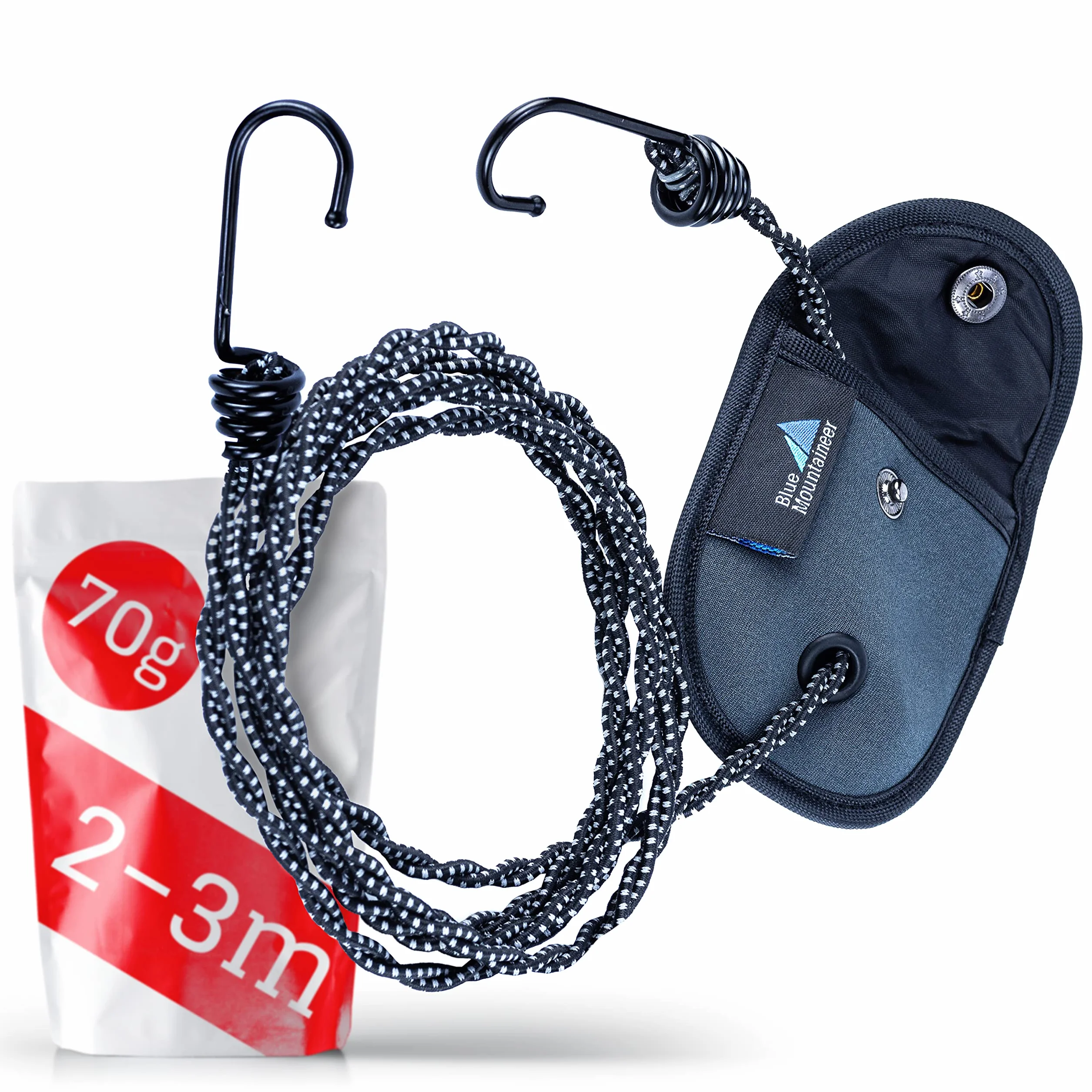 Mini linka na pranie do użytku na zewnątrz (2 m, odblaskowa) na kemping, Vanlife, kampera i balkon. Podróżna suszarka na pranie czarna
