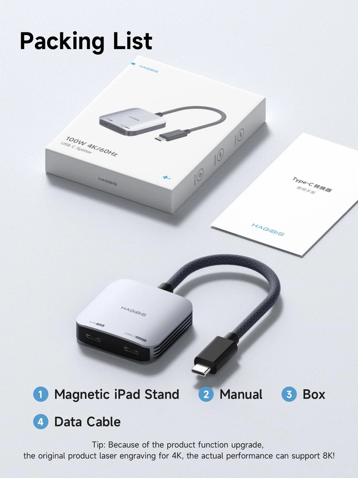 Hagibis Adapter do okularów AR USB-C 8K@60Hz 4K@144Hz 100W PD Power & Play dla XREAL Viture Rokid Steam Deck ROG Ally Switch iPhone 16 15 Pro Max