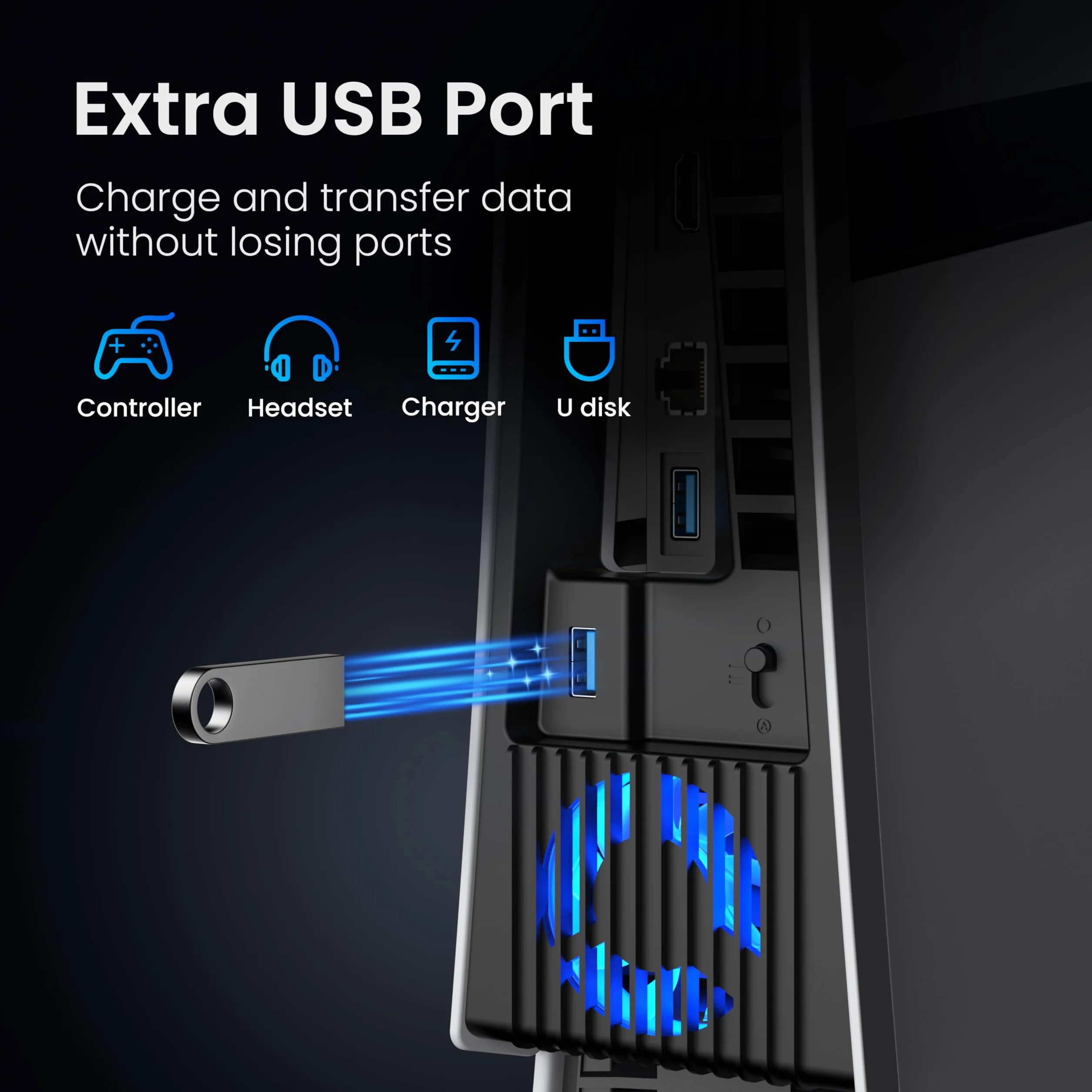 KIWIHOME Wentylator chłodzący do PS5 Pro 4 wentylatory 36 łopatek regulowana prędkość USB 3.0 LED