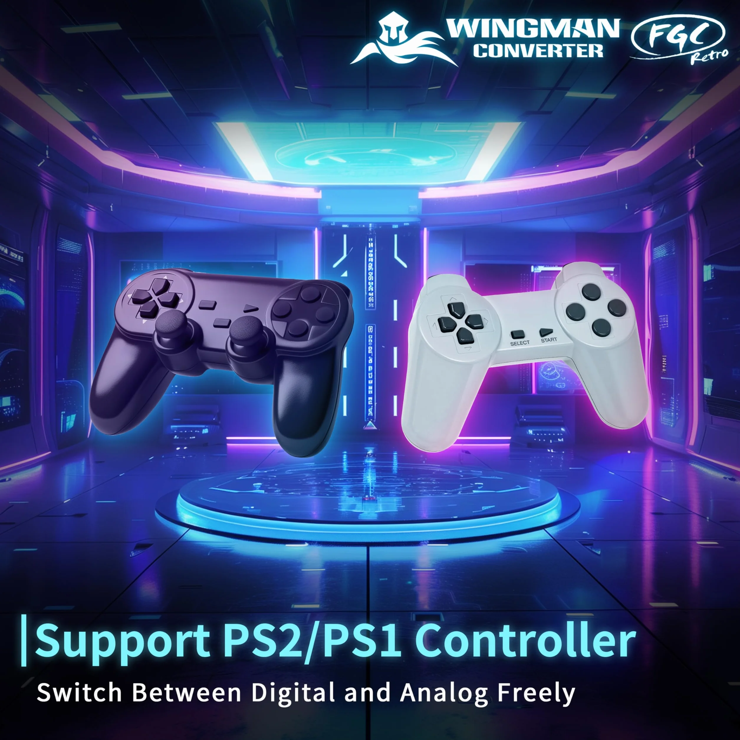 Brook Wingman FGC Retro z brelokiem – kontroler PS1 i PS2 do PS5, PS4, PC - Turbo, Remap, makro - X-Input - kompatybilny z matami tanecznymi, kijami zręcznościowymi, kontrolerami gier rytmicznych