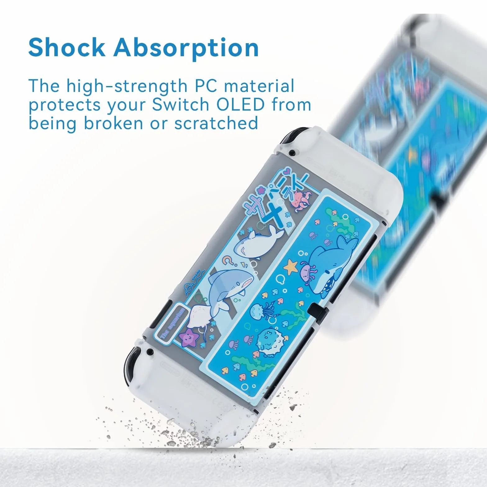 Etui ochronne GeekShare Slim Cover Case kompatybilne z konsolą Switch OLED, amortyzującą i odporną na zarysowania skórką ochronną na Switch OLED 2021 - Shark Party (przezroczysta)