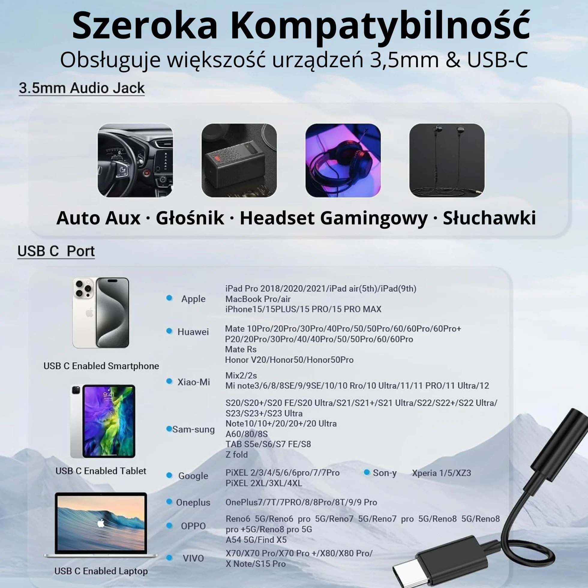 CLEM Tech - Adapter USB-C na Jack 3.5mm z Przetwornikiem DAC Hi-Fi - Przejściówka Audio do Słuchawek, Oplot, iPhone 15/16, Samsung Galaxy, iPad, MacBook, Xiaomi - Czarny