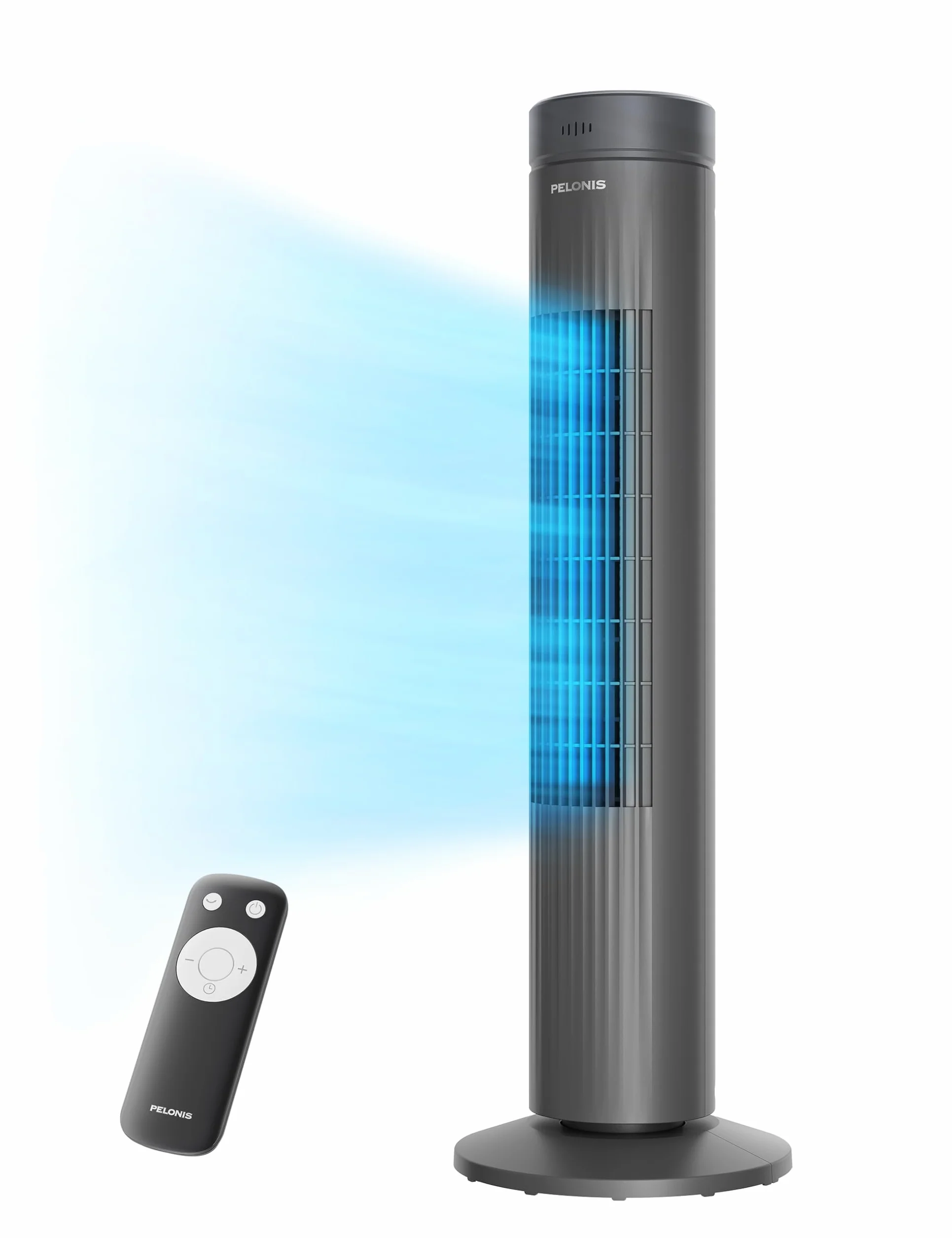 PELONIS 76 cm Wentylator wieżowy, cichy mobilny wentylator z timerem i oscylacją 90°, tower fan z timer do 7 godzin, 4 tryby 3 prędkości, Czarny