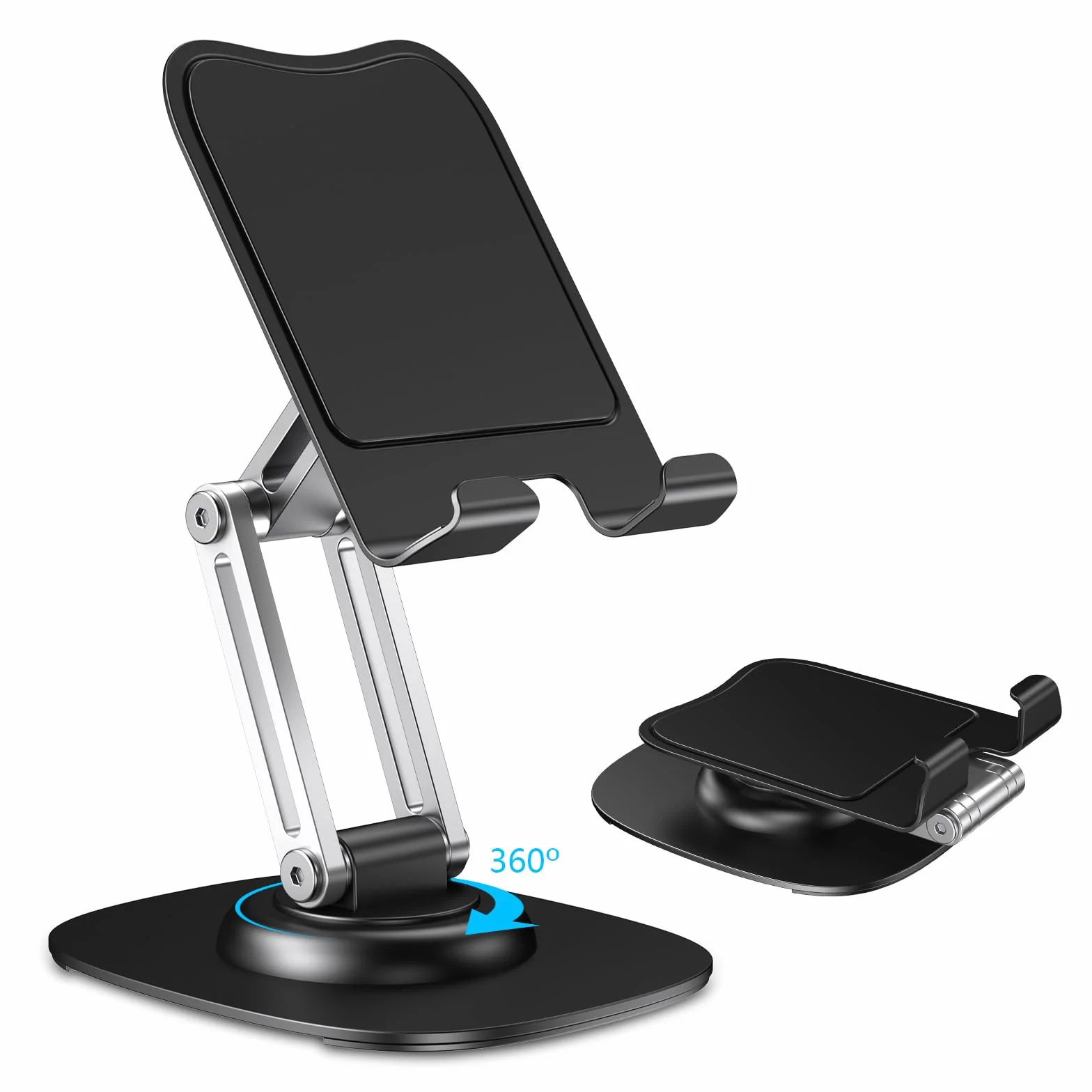 CreaDream Stojak na telefon komórkowy na biurko, aluminiowy uchwyt na telefon z obracającą się o 360 metalową podstawą, składany i przenośny uchwyt na telefon stacjonarny, kompatybilny z iPhone 16,