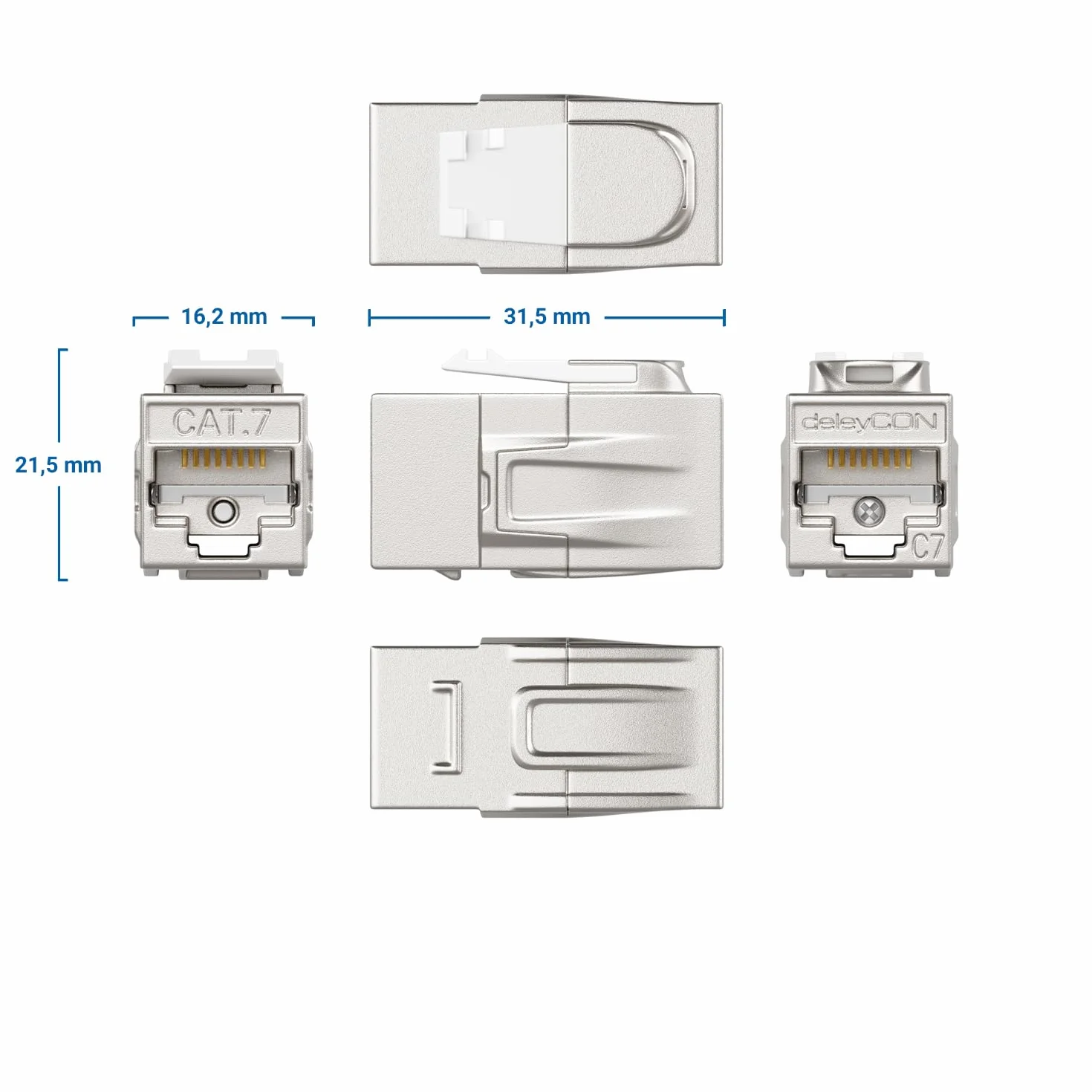 deleyCON 6 Sztuk CAT 7 Sprzęgło Keystone Metalowe 2x Gniazdo RJ45 Złącze do Kabla Krosowego RJ45 600 MHz 10 Gbps LAN DSL Ethernetowy i Użyteczny Jako Keystone - Srebrny