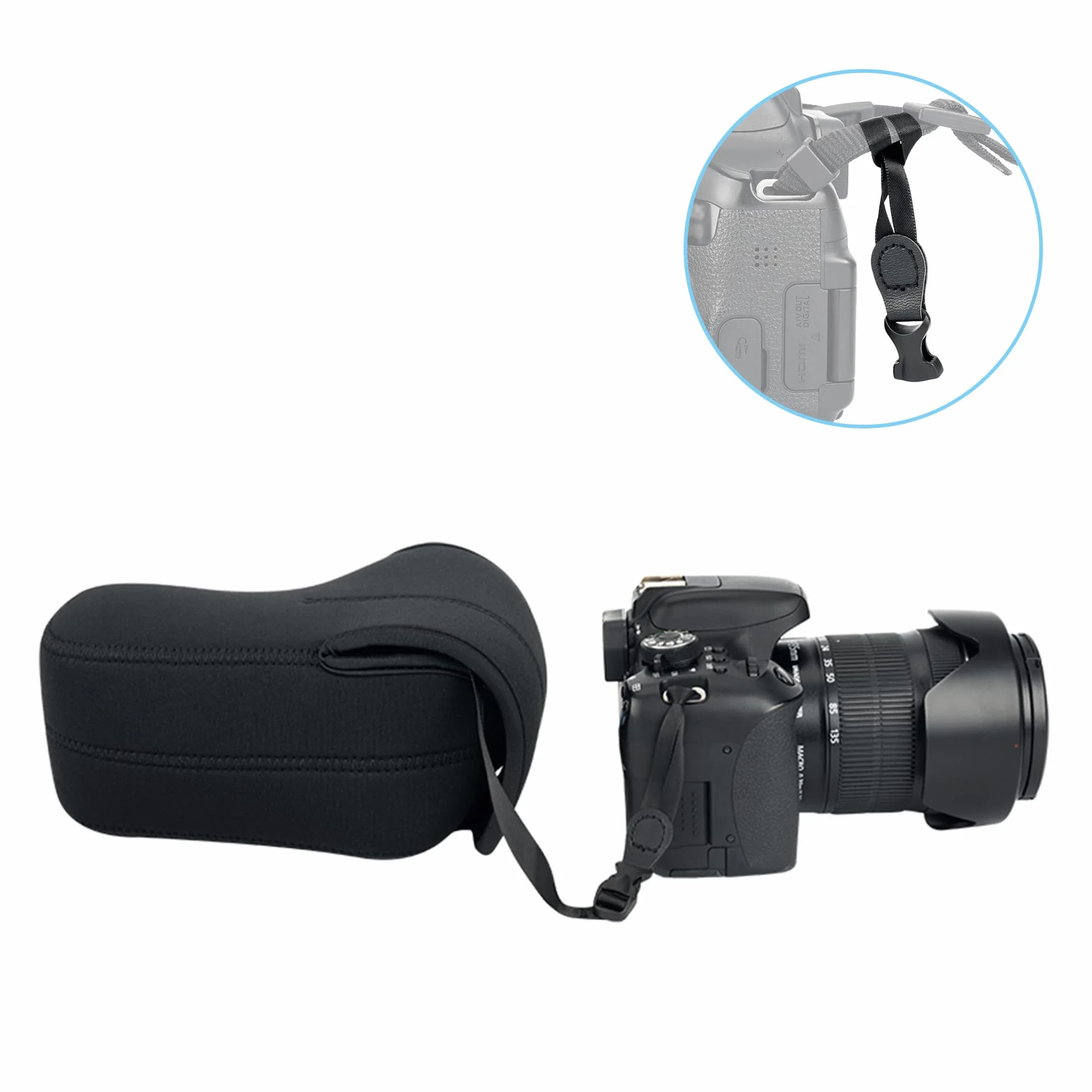 JJC Ultralekka torba na aparat DSLR do Canon EOS 77D 80D 760D 750D 700D 60D Sony A1 A7S III Nikon D7500 7200 D7100 D5600 D5500 D5300 z obiektywem do 5,8 x 4,4 x 7,4 (czarne)