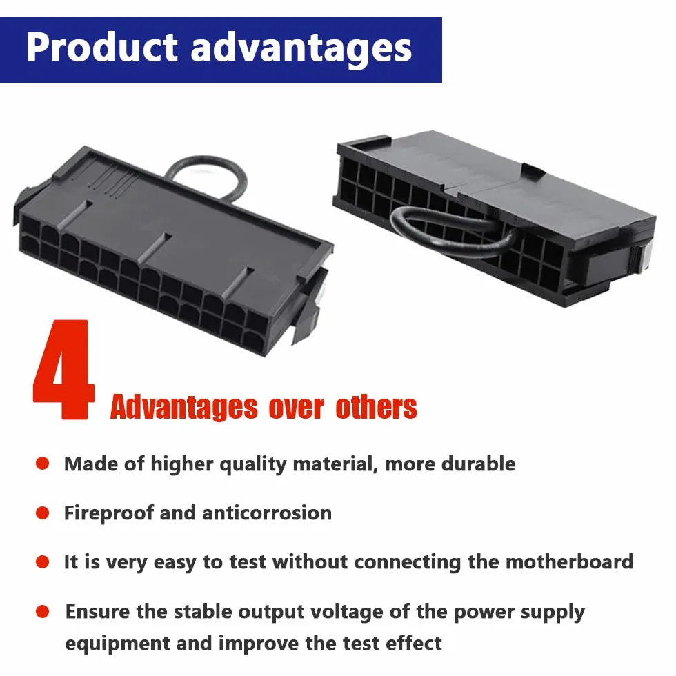 24-pinowy ATX Power Jumper Bridge Tool PSU Test Starter Switch kompatybilny ze złączem 20/24-pinowym (2 szt.)