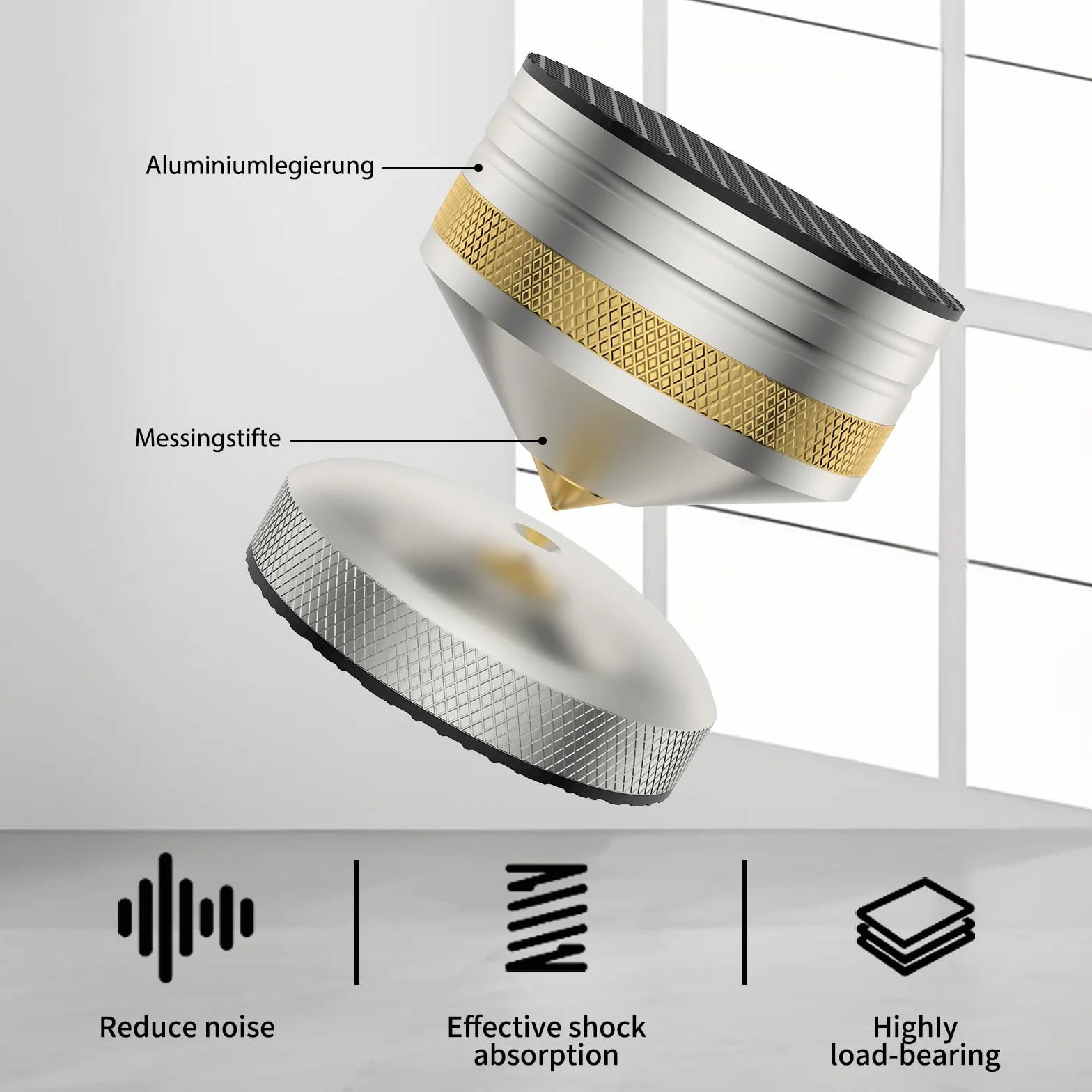 Tertullus 4 sztuki HiFi nóżki izolacyjne 39 x 33 mm, aluminiowe podkładki izolacyjne, stojak na głośniki, amortyzatory z regulacją wysokości, do wzmacniaczy, gramofonów, urządzeń DAC, kolor srebrny