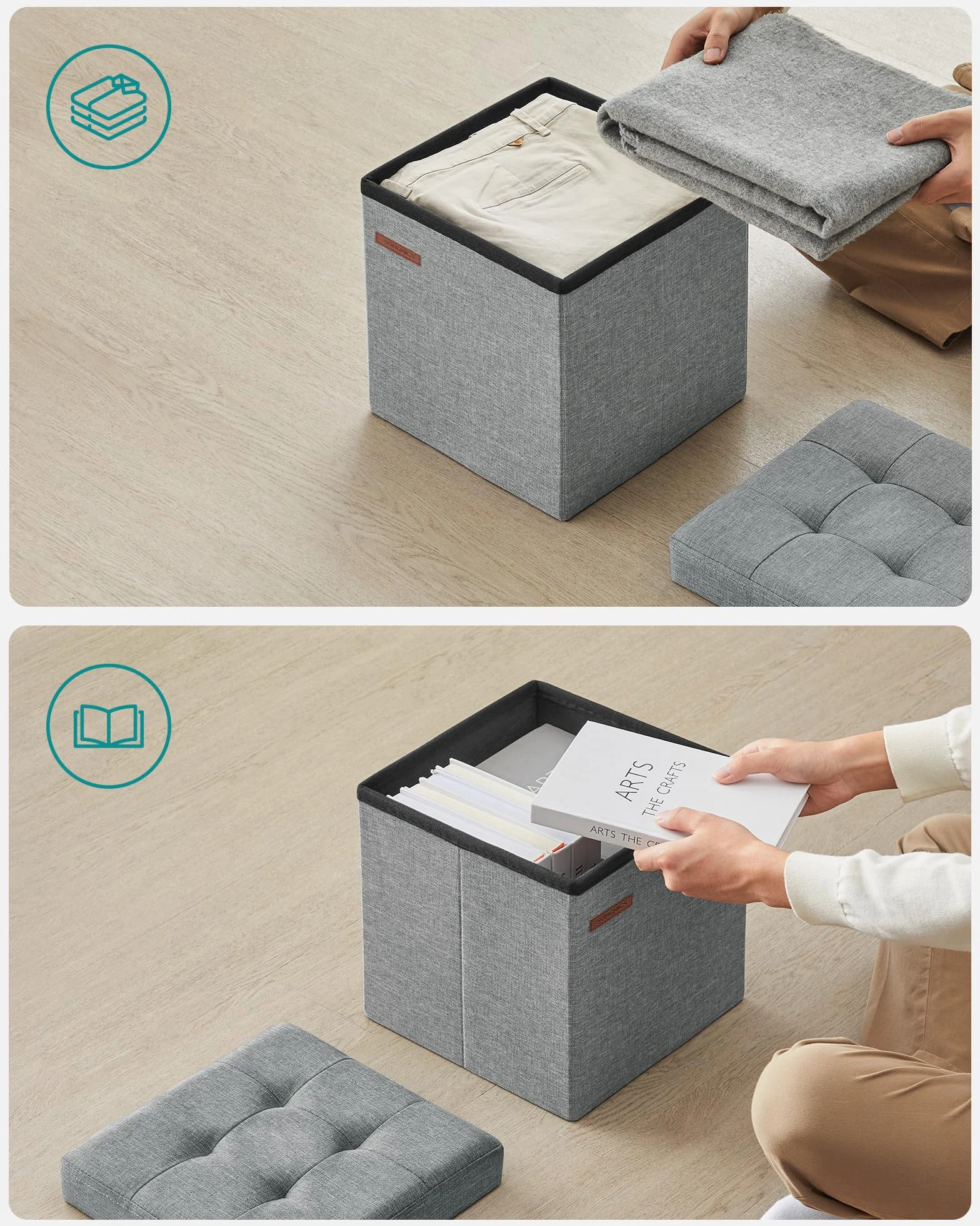 SONGMICS Taboret z przechowywaniem 30x30 cm składany 130 kg