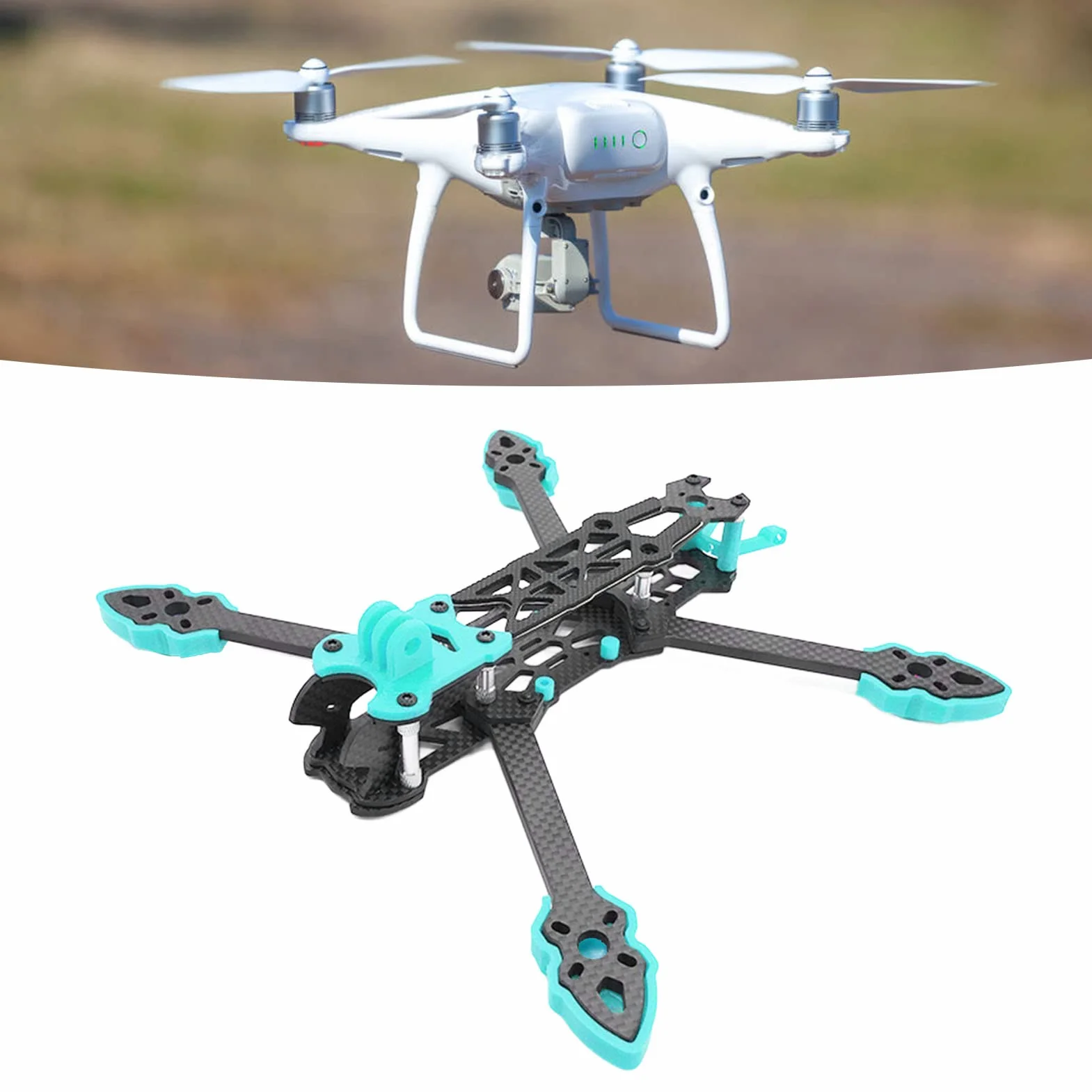 KENANLAN Zestaw ramy Quadcopter, FPV Racing drona, profesjonalna rama 225 mm, rozstaw osi z włókna węglowego, akcesoria do drona RC (niebieska)