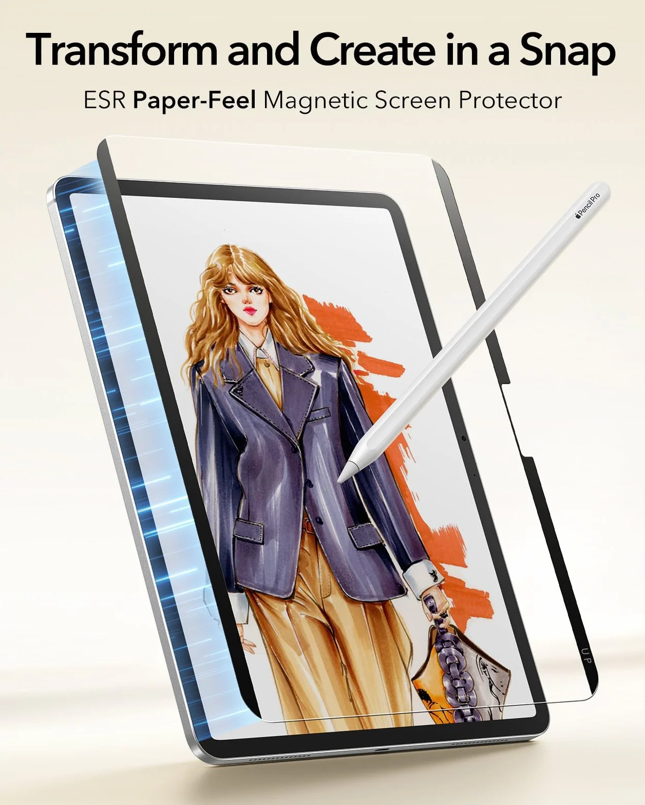 ESR Magnetyczna folia ochronna Paper-Feel do iPada Pro 11 cali M5/M4 (2025/2024), do pisania i rysowania jak na papierze, zdejmowana i wielokrotnego użytku, kompatybilna ze szkłem ochronnym, matową
