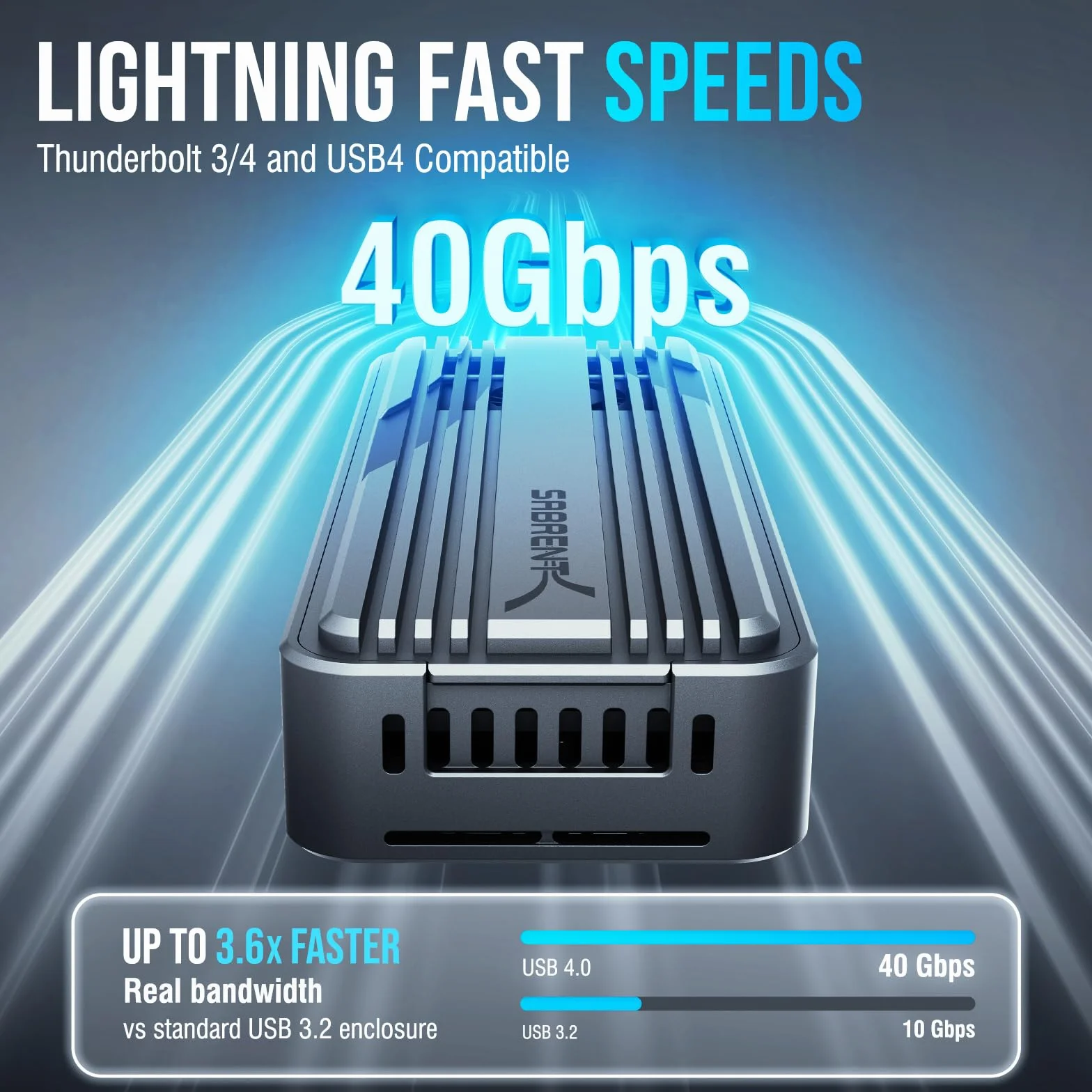 SABRENT Obudowa USB 4 NVMe SSD – zewnętrzna obudowa SSD USB 4.0 M.2 PCIe 4.0 x4 z obsługą bez użycia narzędzi, 3900 MB/s, zgodna z Thunderbolt 3/4 i USB-C, do dysków 2230/2242/2260/2280 (EC-U4TN)