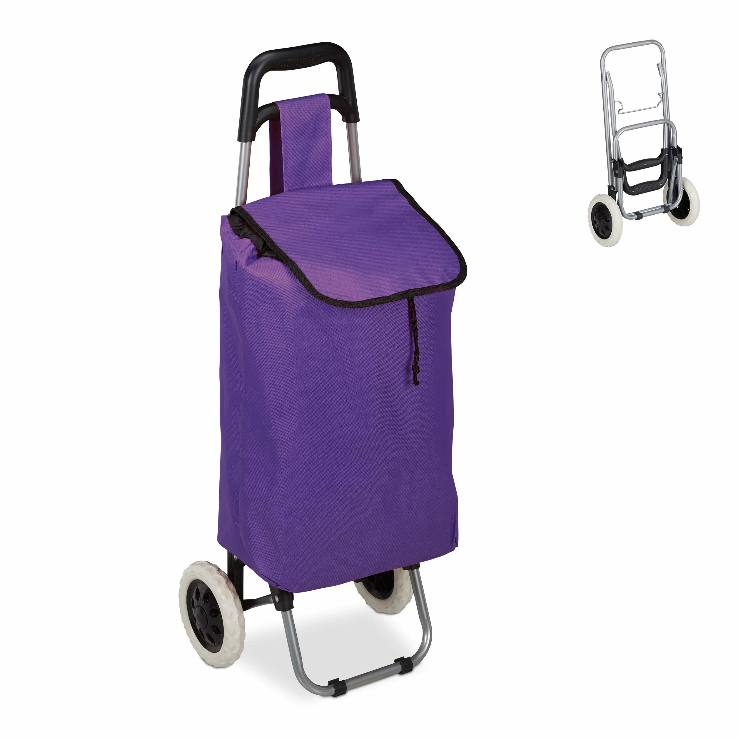 Relaxdays Wózek na zakupy, składany, 25 l, torba na zakupy z kółkami, obciążenie do 10 kg, wys. x gł.: 91 x 40 x 30 cm, fioletowa, stalowa
