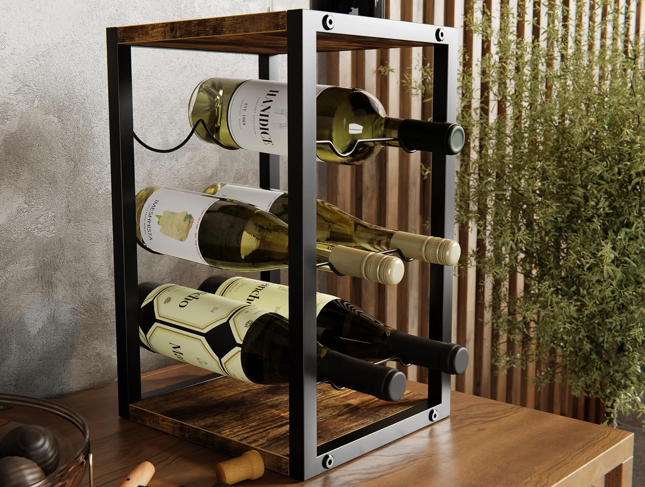 Lenmar Seria LOFT metalowy stojak na wino 6 butelek 21x24x37 cm