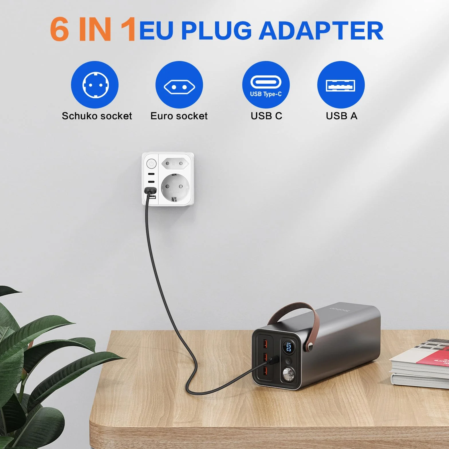 Listwa zasilająca z wejściem USB, 2-krotna, podwójna wtyczka do gniazdka z 4 listwami wtykowymi USB, listwa zasilająca do domu, biura, podróży, biała