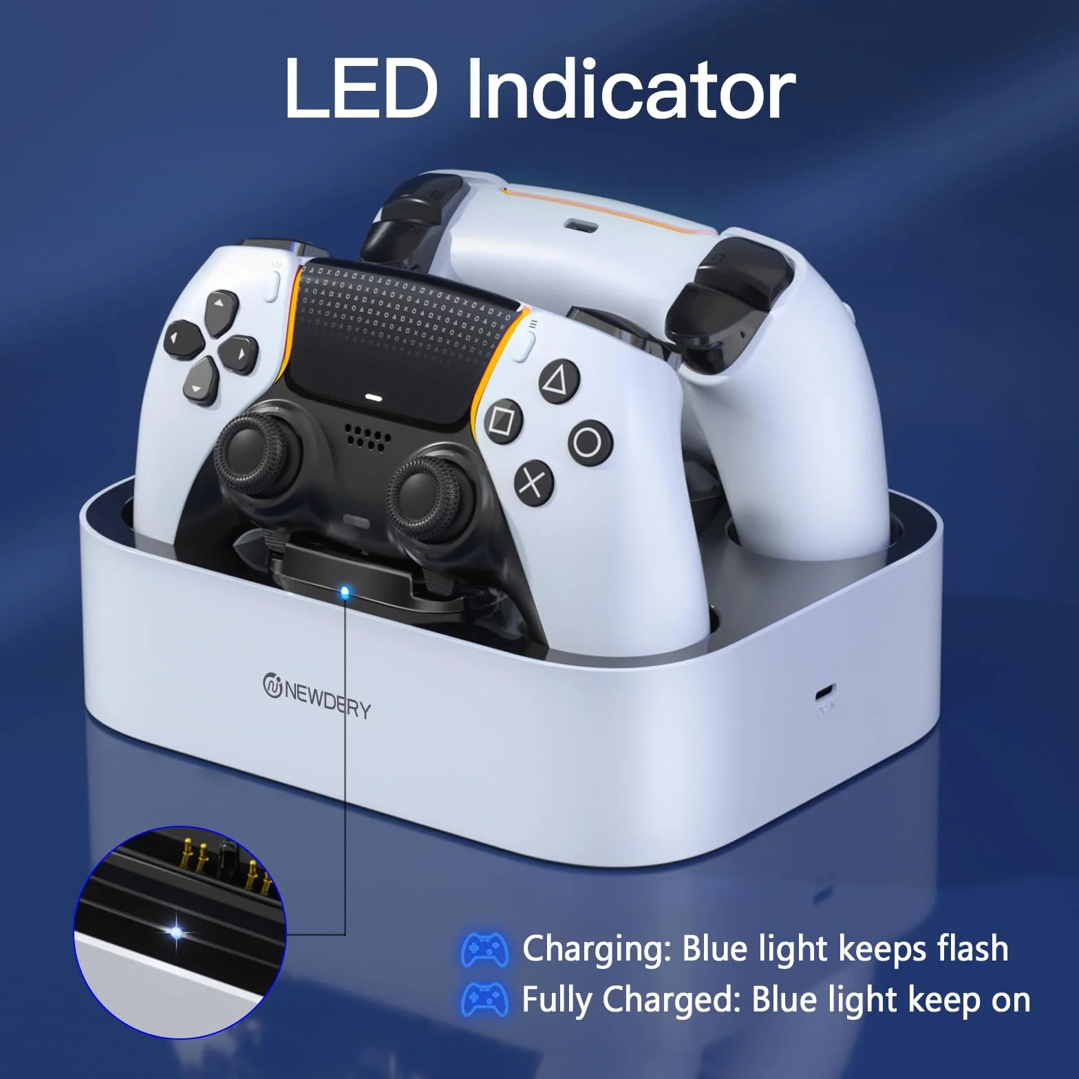 NEWDERY PS5 Kontroler Stacja ładująca Stacja ładująca Szybka ładowarka Kontrolery PlayStadion 5 Podwójny czujnik z diodami LED/Szybkie ładowanie/Ładowarka z potrójną ochroną