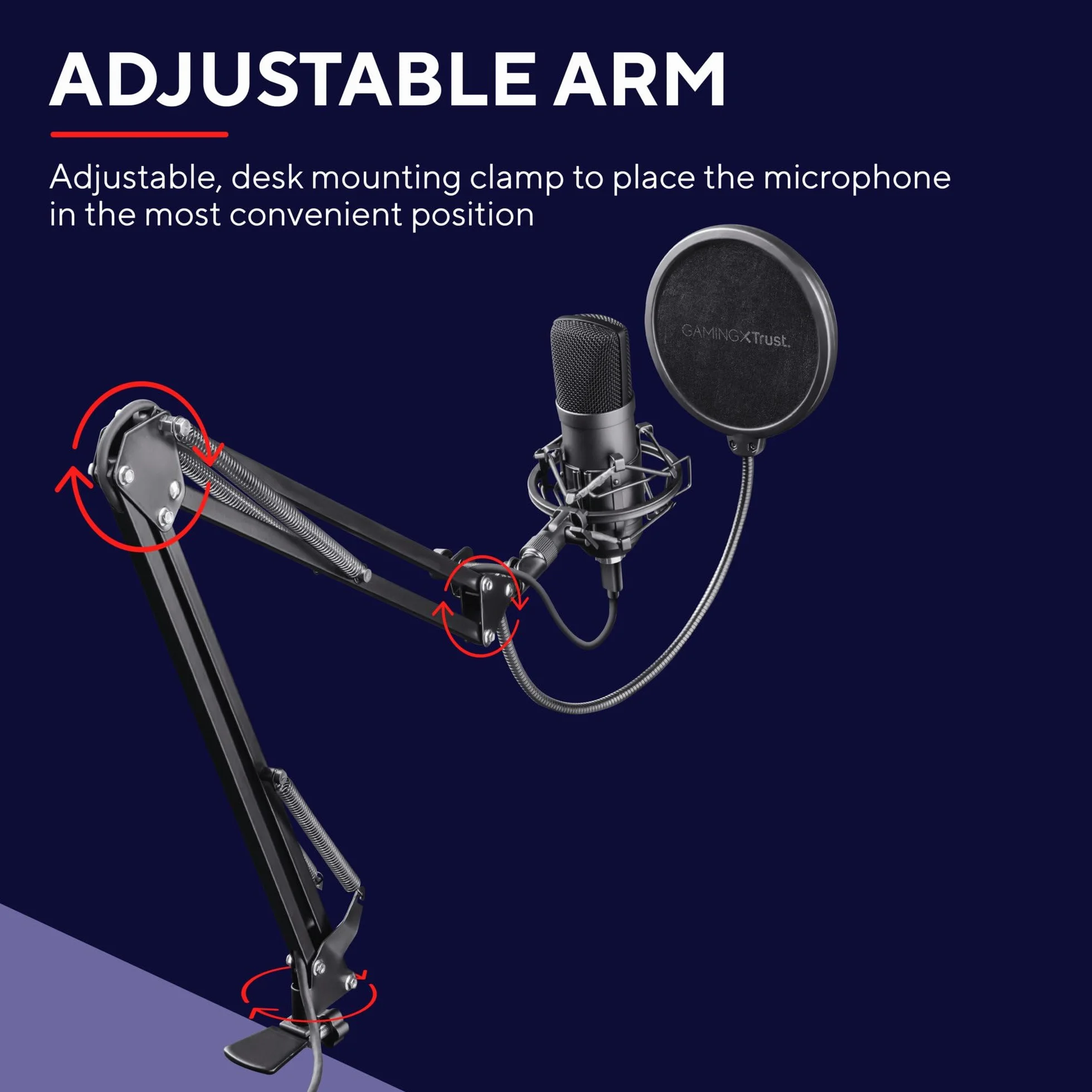 Trust Gaming GXT 252+ Emita Profesjonalny Mikrofon Studyjny USB z Ramieniem, Pop Filter, Kosz Antywibracyjny