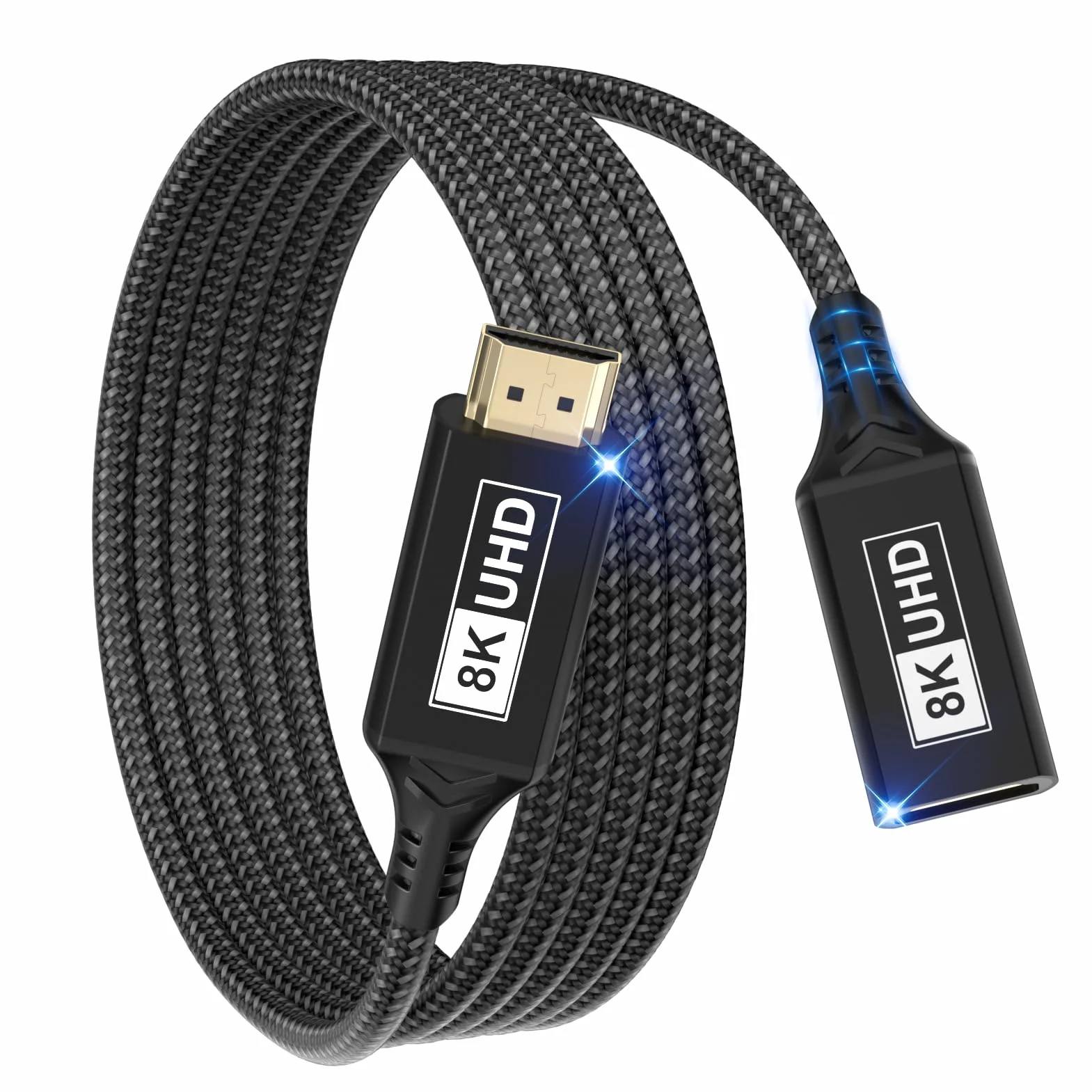 Kabel przedłużający HDMI, 1 m 8K, 60 Hz, 4K, 120 Hz/144 Hz, kabel HDMI 2,1,48 Gb/s, męski na żeński, ultraszybki UHD eARC HDCP 2.3, HDR10+, dynamiczny, kompatybilny z telewizorem, HD, PS5, PS4 (czarny