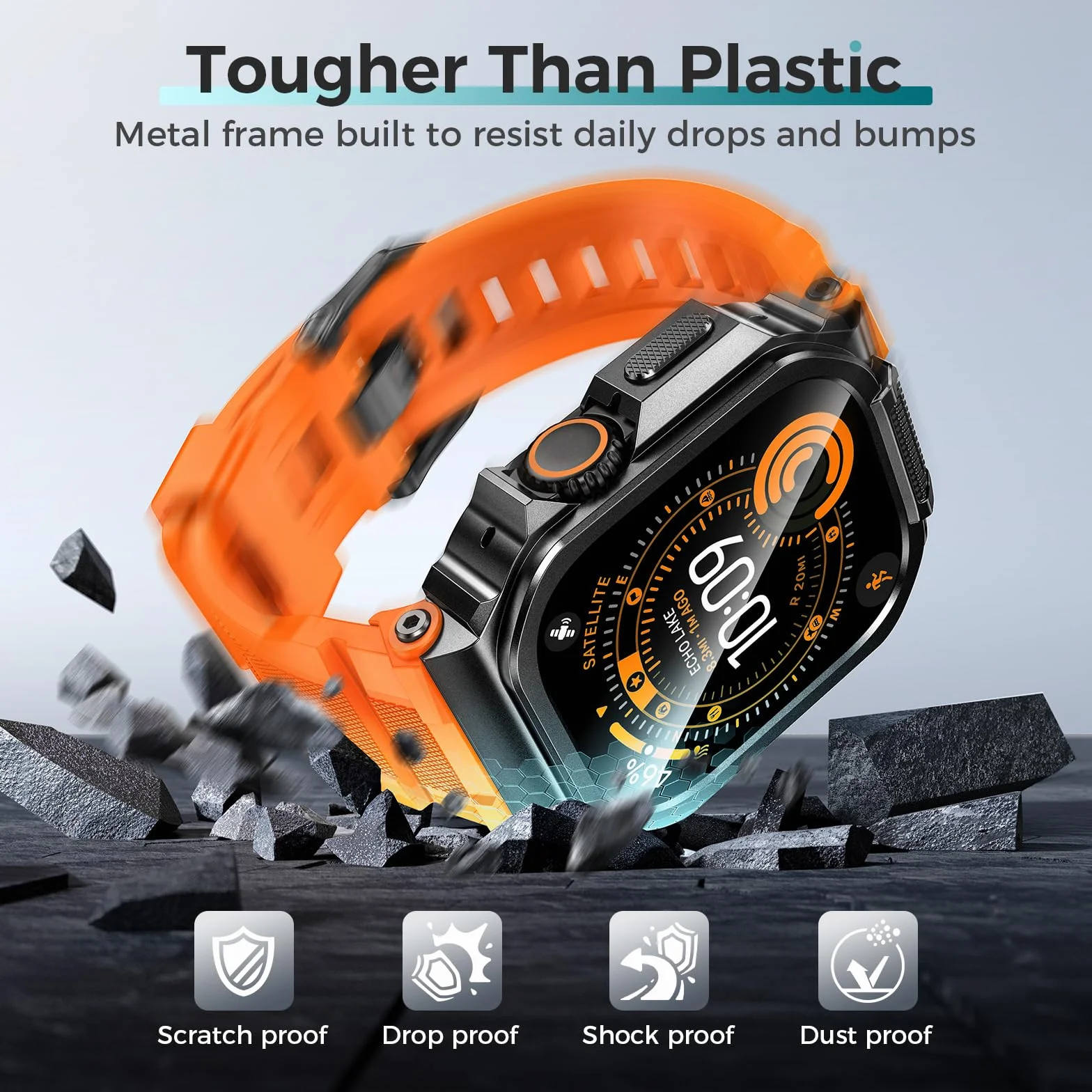 Neitra Metalowe etui z paskiem do Apple Watch Ultra 3/2/1 49 mm z osłoną ekranu, jednoczęściowa osłona 360°, ochrona przed upadkiem i kurzem, dostęp do korony EKG, odzież sportowa i codzienna do