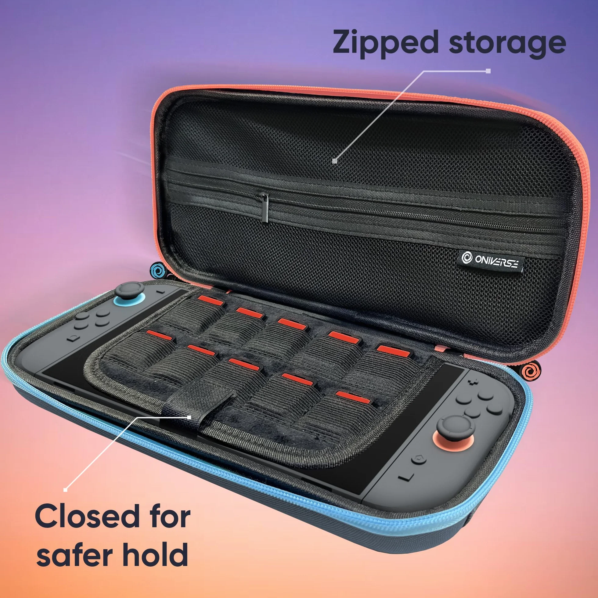 Oniverse Etui ochronne kompatybilne z Nintendo Switch 2/OLED/Switch – Sztywna wodoodporna torba z uchwytem, Wyściełane wnętrze, Miejsca na gry, Siatkowa kieszeń – Szary