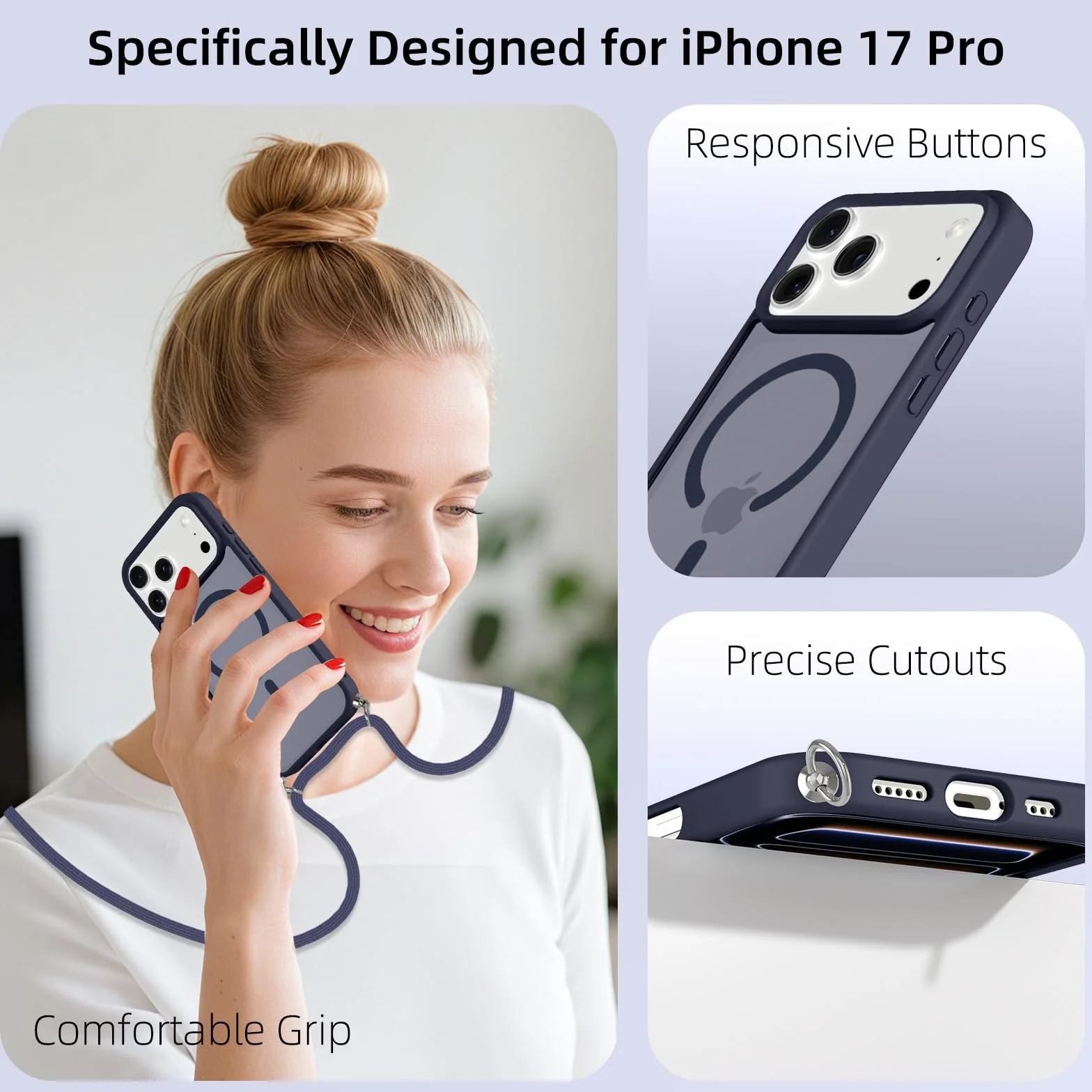 Magnetyczne etui na telefon komórkowy iPhone 17 Pro, etui z opaską, kompatybilne z Magsafe, matowe, półprzezroczyste, odporne na zarysowania tył z poliwęglanu + etui ochronne z