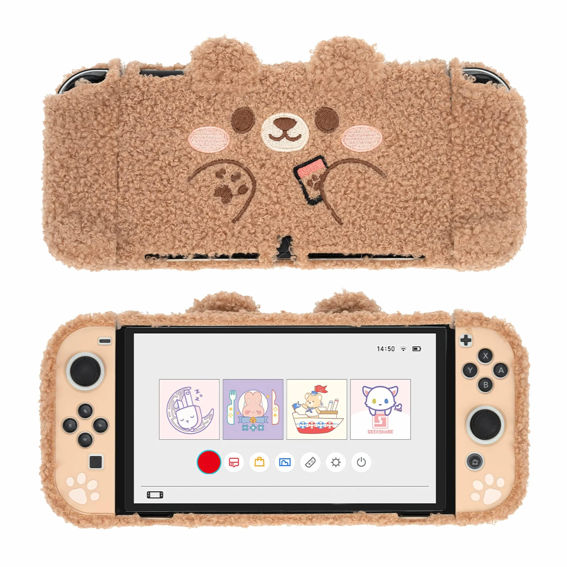 GeekShare Śliczne pluszowe etui ochronne kompatybilne z konsolą Switch OLED - amortyzujące wstrząsy i odporne na zarysowania etui do przełącznika OLED - pluszowy miś