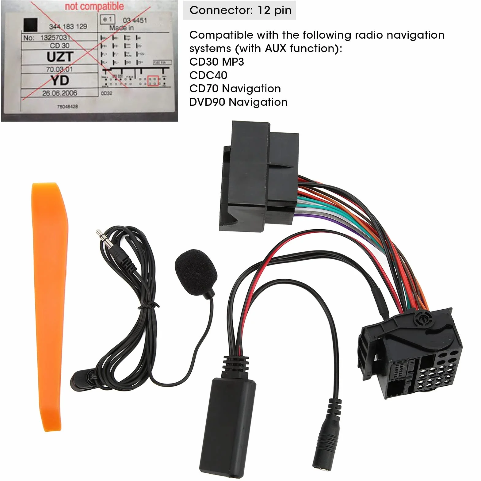 Akozon Bluetooth 5.0 Adapter z 12-pinowym zamiennikiem do Cd30 Mp3 Cdc40 Cd70 i Dvd90