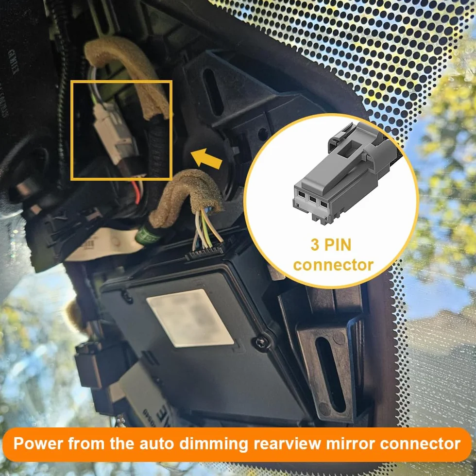 Dash Cam Adapter zasilania (3-Pin) dla Ford Ranger 2019-2023 i Escape 2013-2020 z lustrem Auto-dimming, wyświetlacz LED źródło zasilania USB, Łatwe w instalacji, wyjście 5V 12V, D3-040