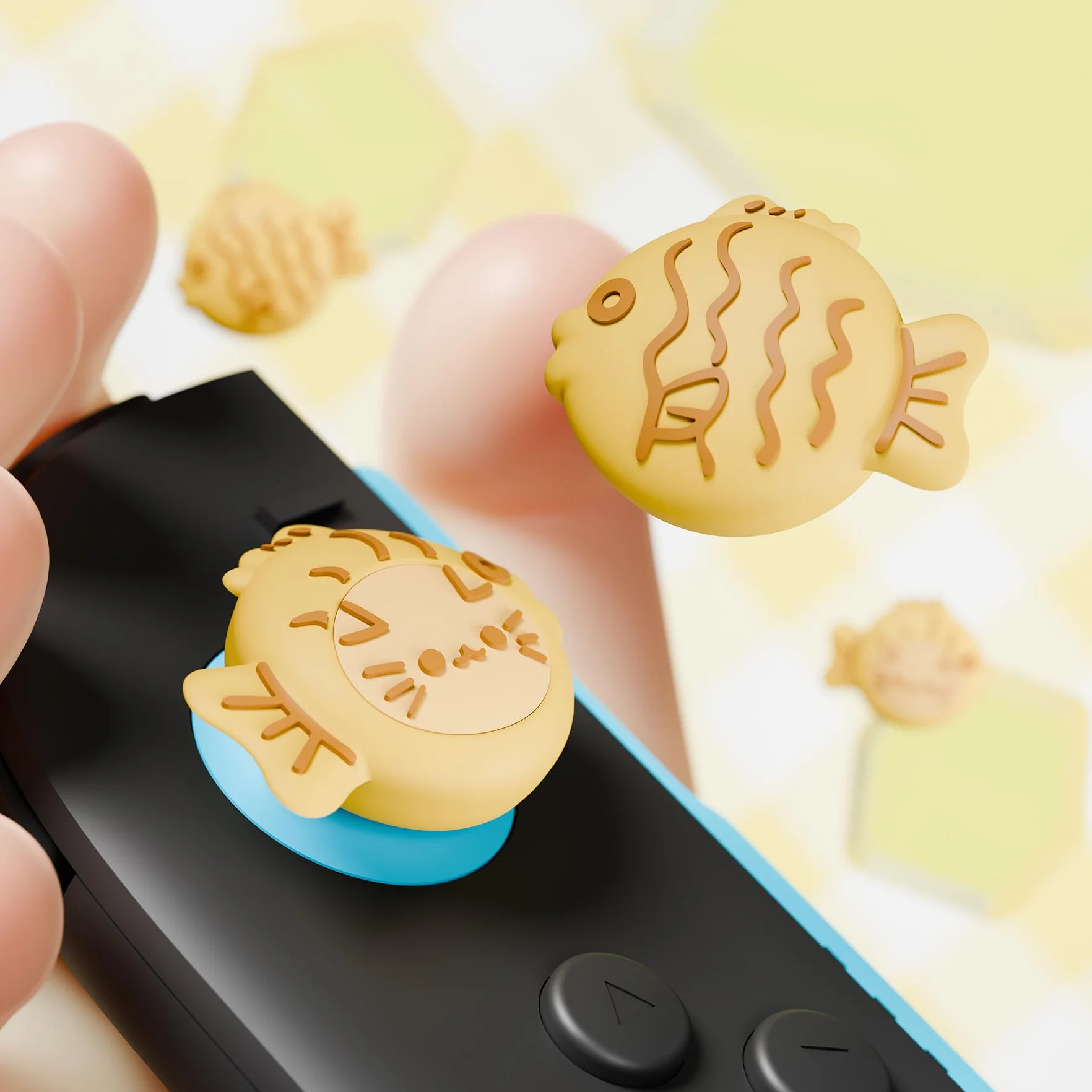 PlayVital Uchwyty na kciuki do Nintendo Switch 2, silikonowe nakładki na joysticki Kawaii (4-pak) - urocze akcesoria zwierzęce pokrowce na kciuki do Joycon 2 - Taiyaki Kitten