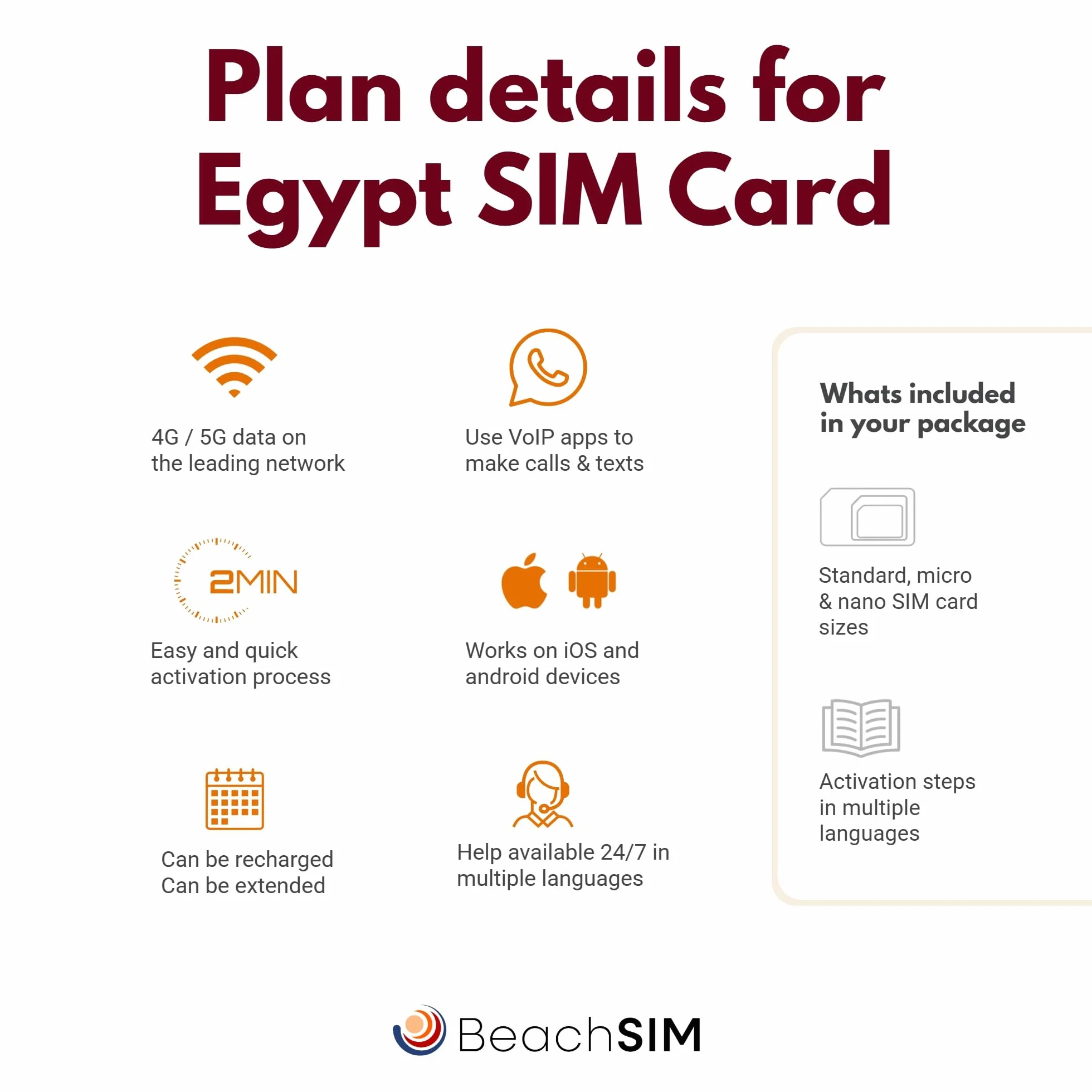 Karta SIM Egypt. 20 GB danych przy prędkościach 4G/5G. Tylko karta SIM prepaid. Działa na urządzeniach z systemem iOS i Android. Ważna przez 30 dni.