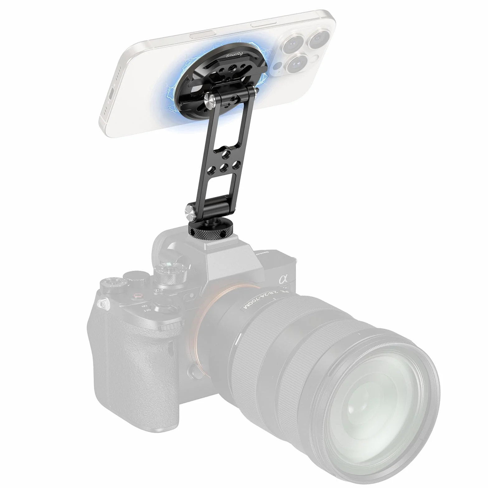 SMALLRIG Uchwyt magnetyczny Metal Phone Mount z mocowaniem na zimną stopkę, regulowany obrotowy uchwyt na statyw do iPhone'a, monitorowanie kamery, statywy, stabilizatory - 5156