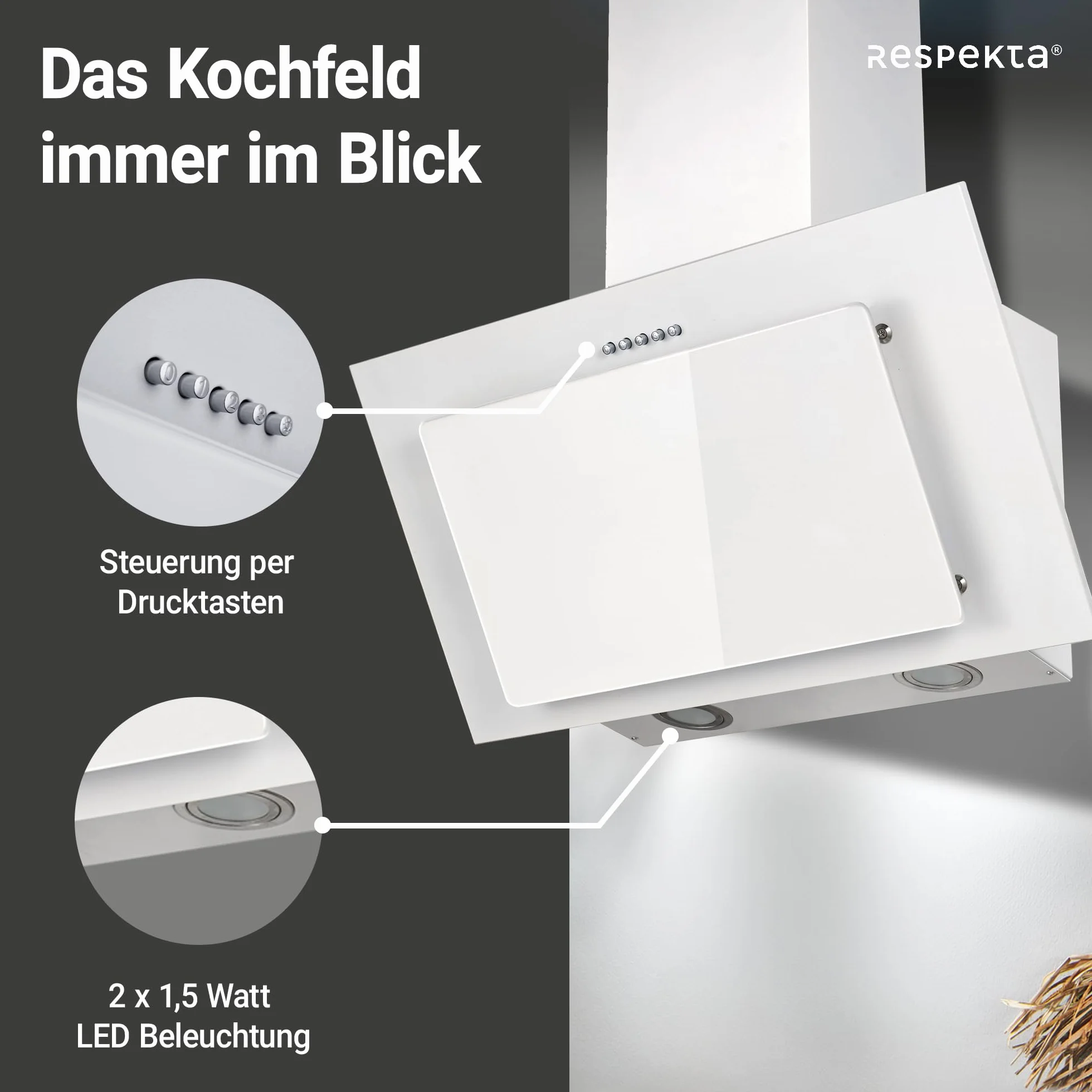 Respekta Okap kuchenny kominowy 60 cm CH33060WB 51-64 dB